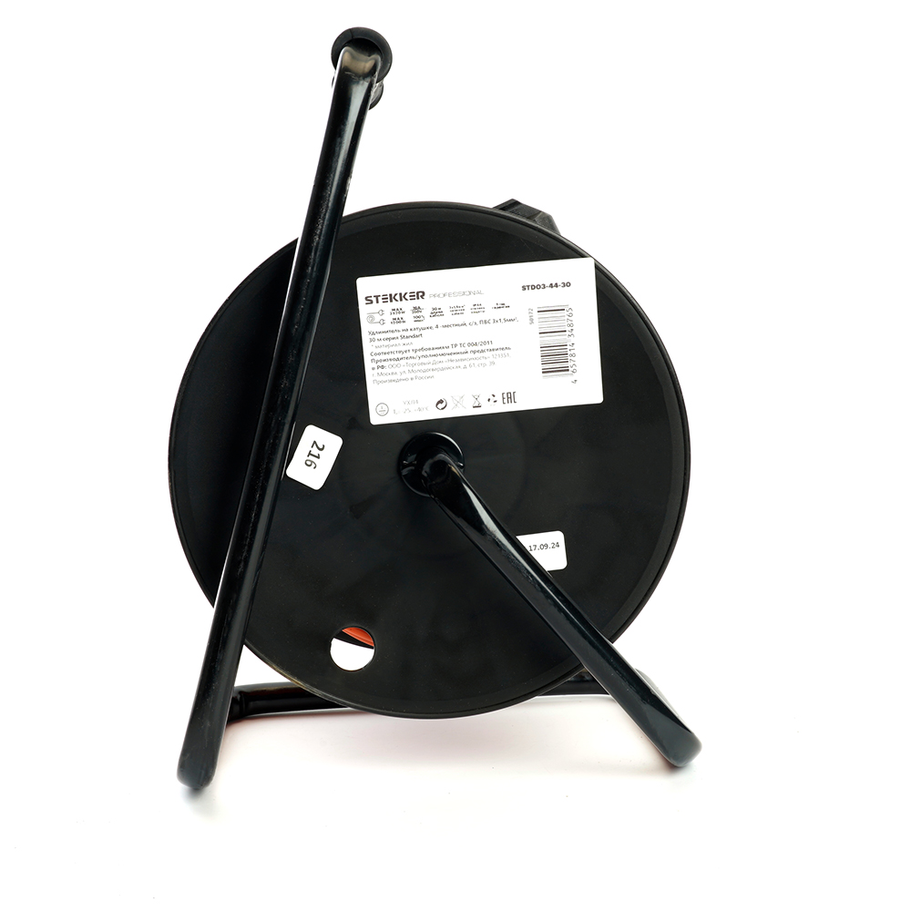 Удлинитель на катушке Stekker STD03-44-30 Standart 4-местный с/з ПВС 3*1,5, оранжевый, 16А, IP44, 30м (80102)