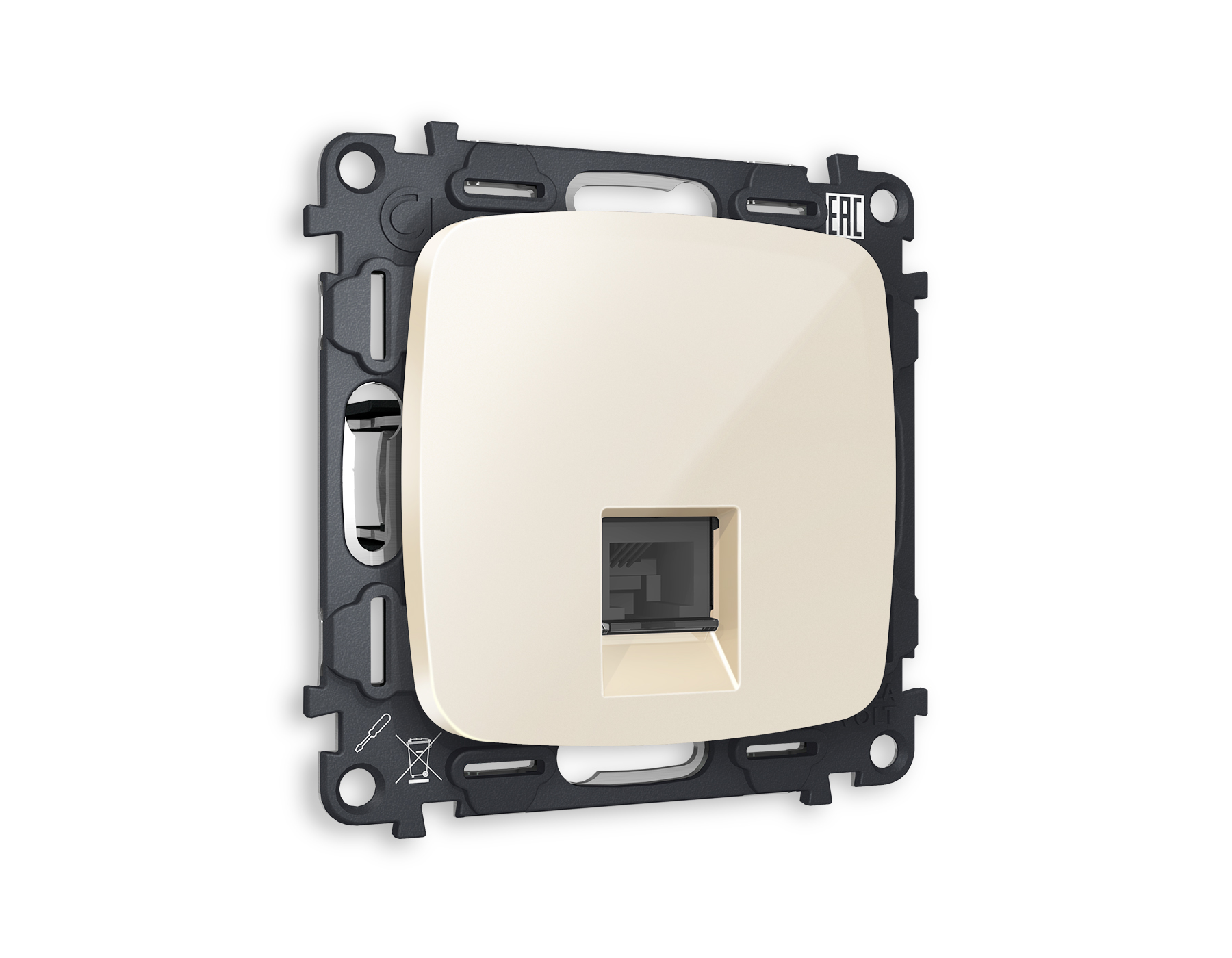 MO312010 Комплект механизма компьютерной розетки OMEGA Бежевый глянец RJ-45(8P8C) CAT6 с шторкой QUANT (OP3120, VM188)