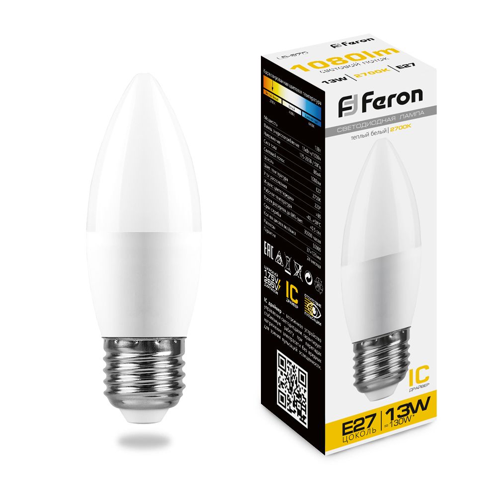 Лампа светодиодная Feron LB-970 Свеча E27 13W 2700K Лампа светодиодная Feron LB-970 Свеча E27 13W 2700K