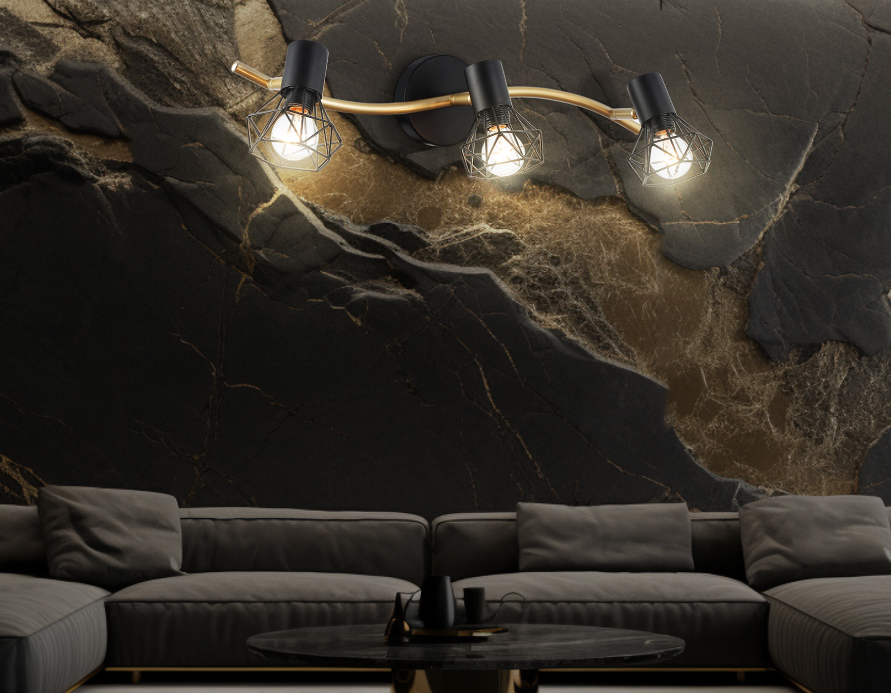 TR8657/3 BK/GD черный/золото E14/3 max 60W 550*100*185