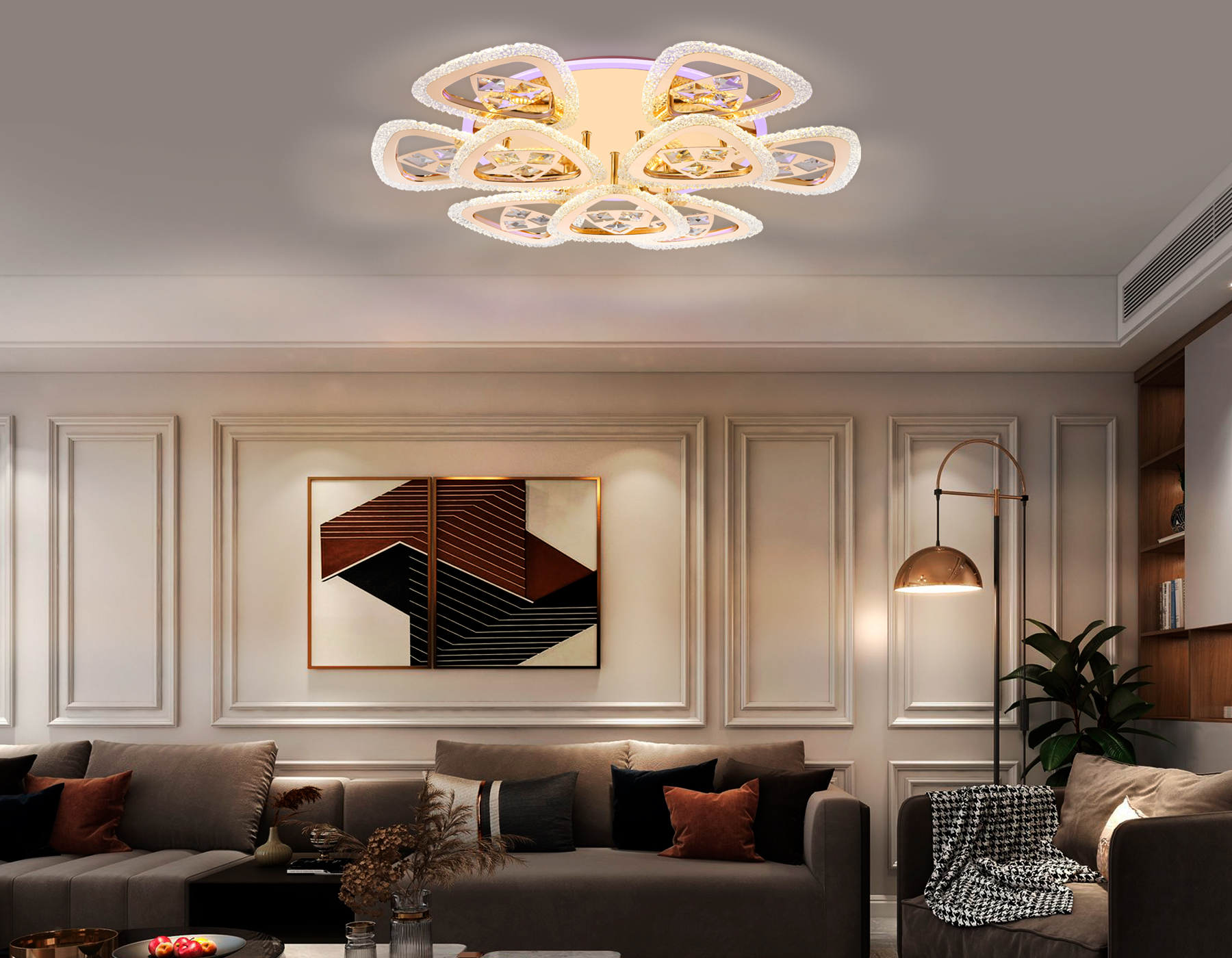 Потолочный светодиодный светильник с пультом Ambrella FA2923 GD золото 138W 600*600*130 (ПДУ РАДИО 2.4)