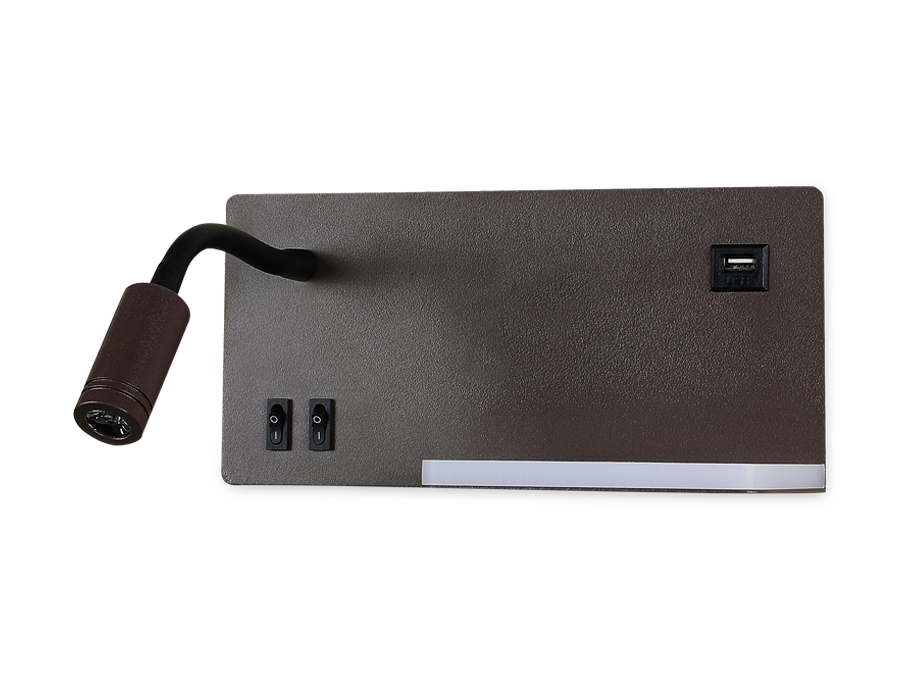 Настенный светодиодный светильник с полкой, выключателем и USB портом Ambrella FW293 CF/BK кофе/черный LED 4200K 5W+3W 260*150*110