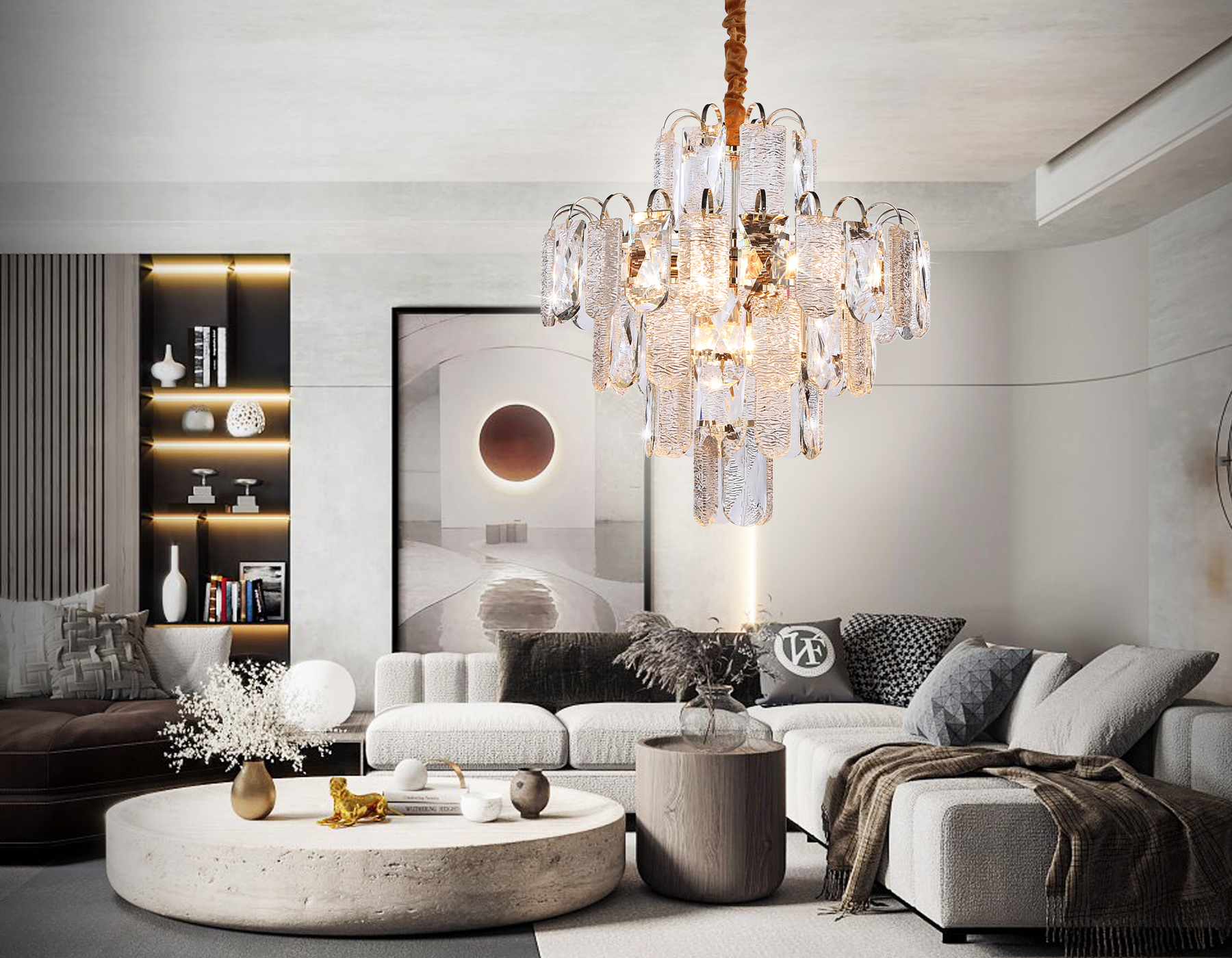 Подвесная люстра TR5231/9 SGD/CL/FR золото/прозрачный/белый матовый E27*9 max 40W D500*530