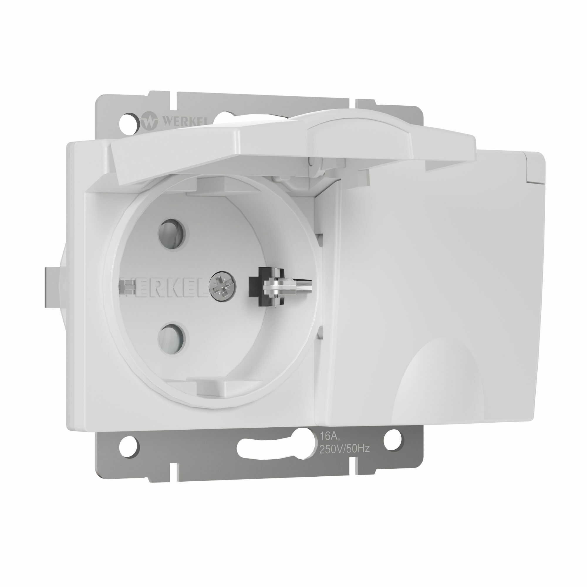 Розетка двойная влагозащ. с зазем. с защит. крышками и шторками Werkel (белый) W1172201
