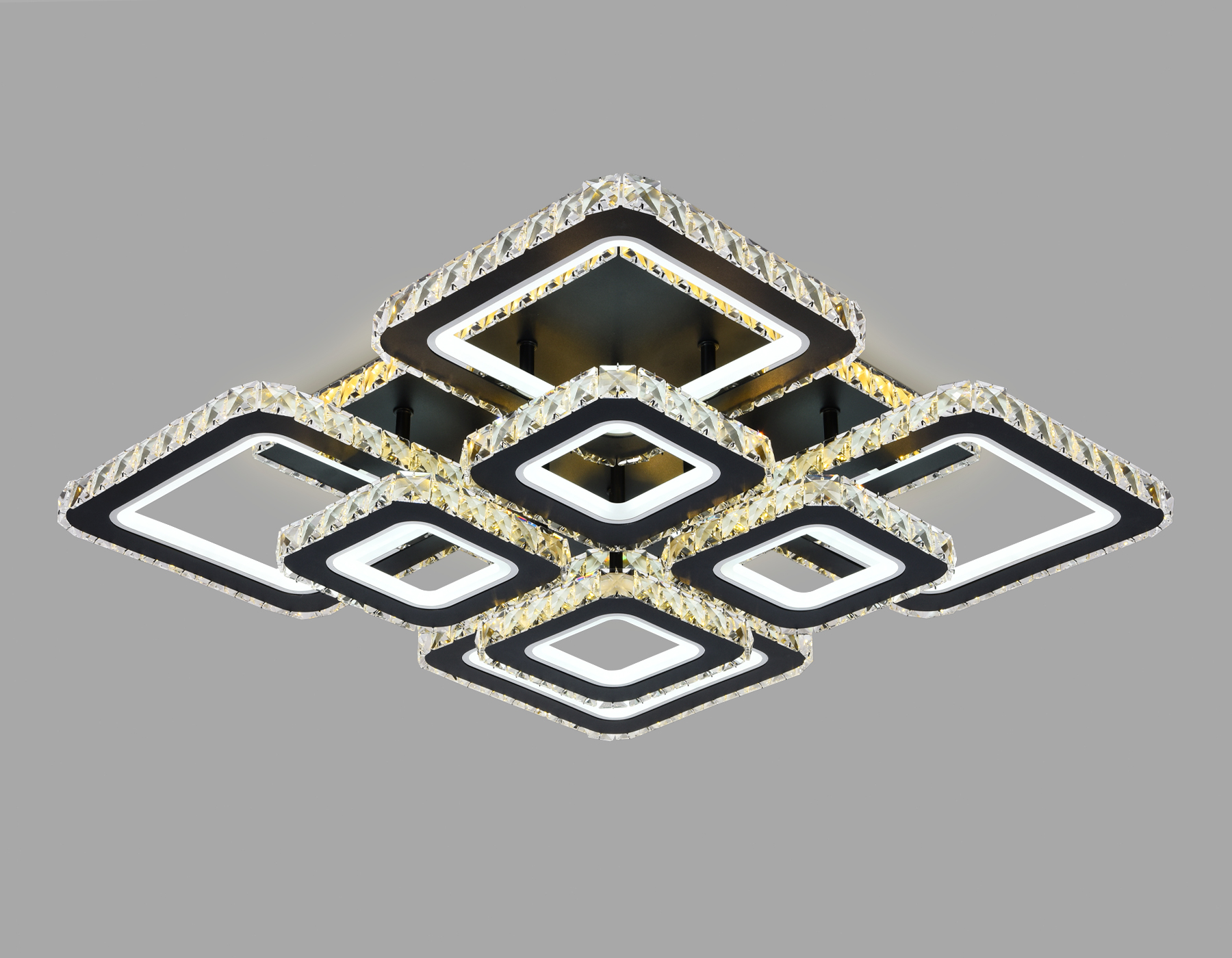 Потолочный светильник Ambrella FA1738/4+4 BK/CH черный/хром 215W 3000K/4200K/6400K 720*720*120 (ПДУ РАДИО 2.4G)