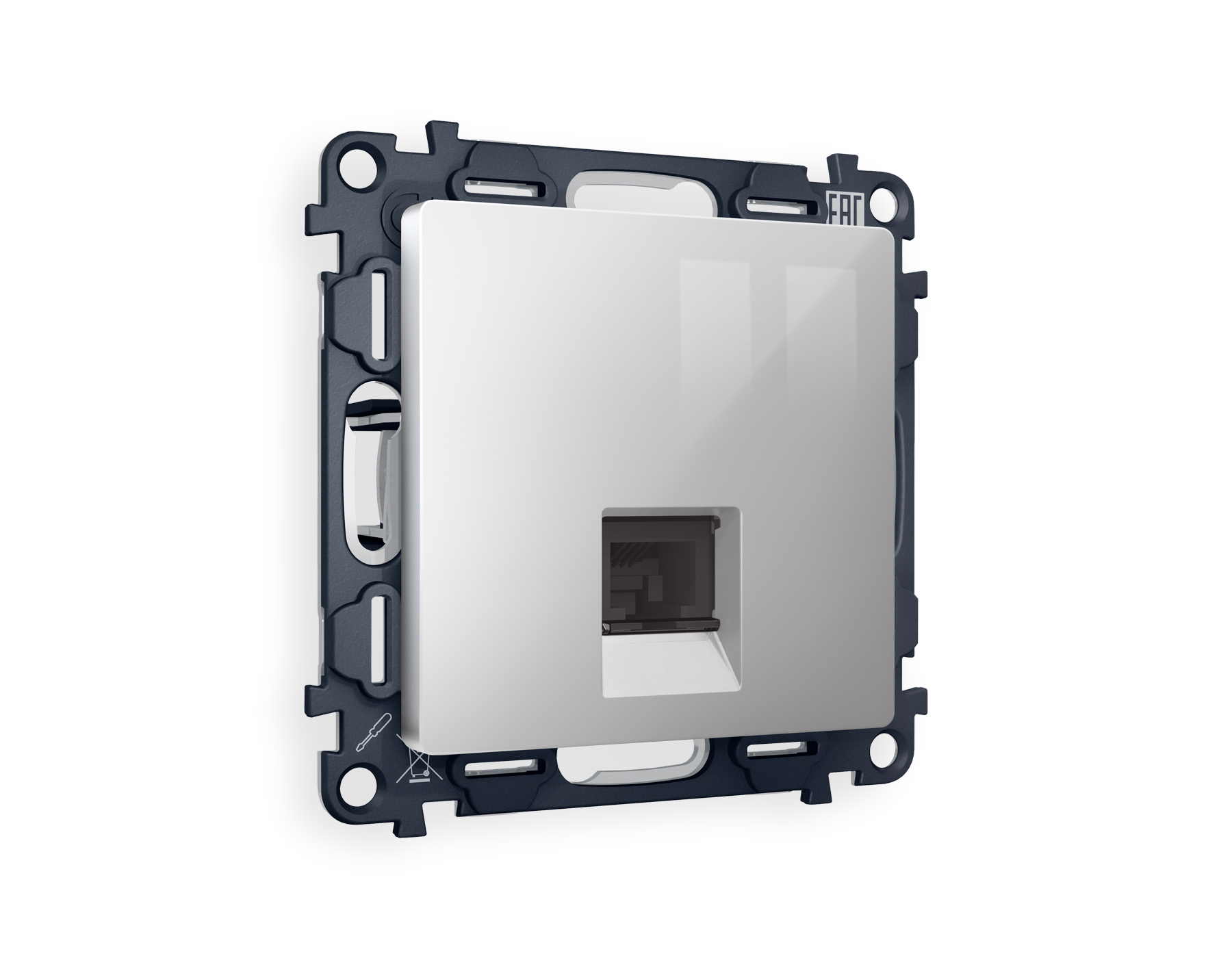 MA412010 Комплект механизма компьютерной розетки ALFA Серебро глянец RJ-45(8P8C) CAT6 с шторкой QUANT (AP4120, VM188)