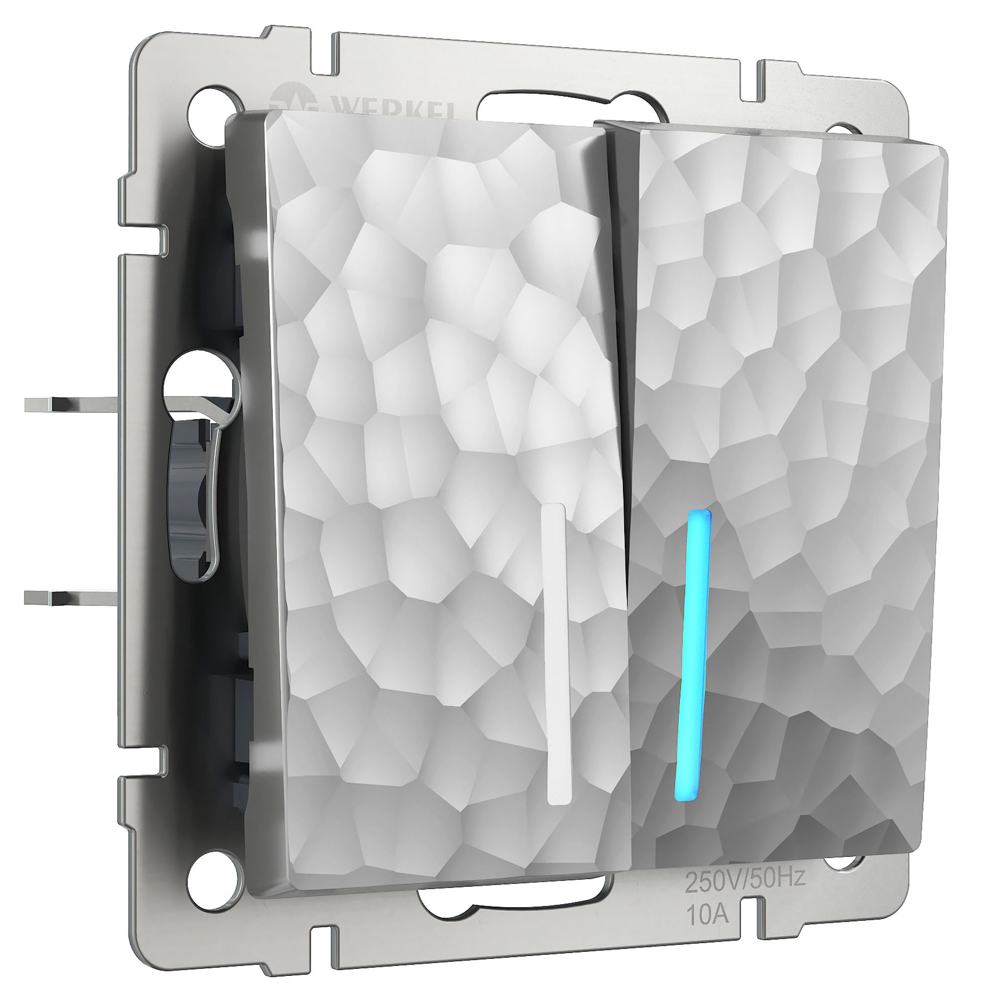 Выключатель двухклавишный с подсветкой Werkel Hammer (серебряный) / W1220106 / a052087