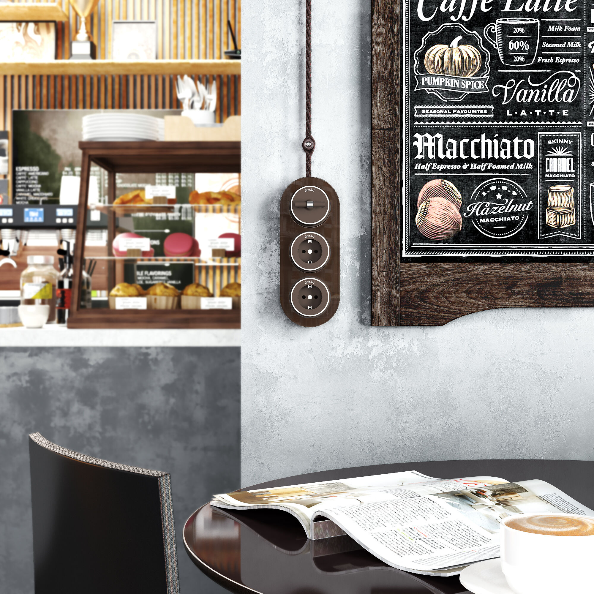 Выключатель на 4 положения двухклавишный Vintage Werkel (мокко матовый/хром) W5822052