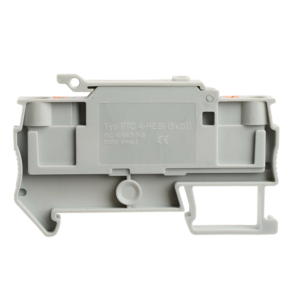 Зажим самозажимной STEKKER, 2-проводной проходной 4,0 мм² (JXB PT 4) c размыкателем и предохранителем, LD572-1-01, серый