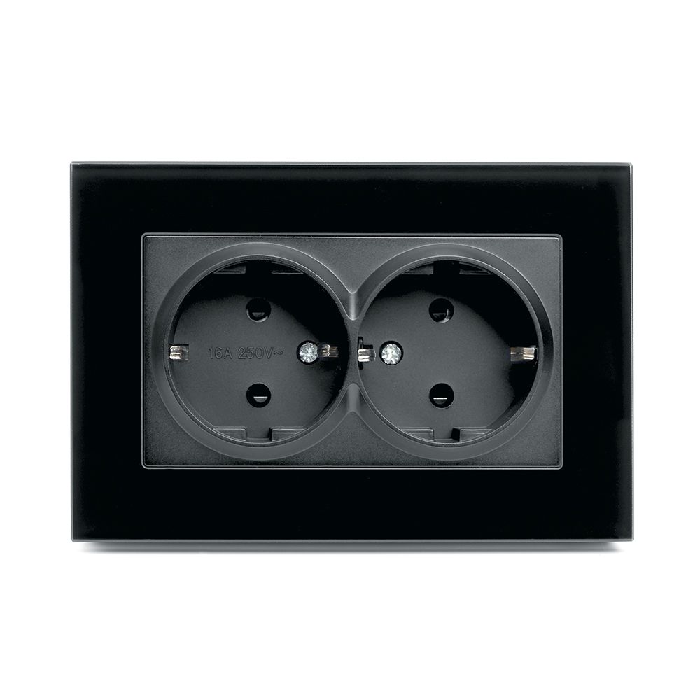 Розетка 2-местная с защитной шторкой с/з STEKKER GLS16-7014-05, серия Катрин, черный