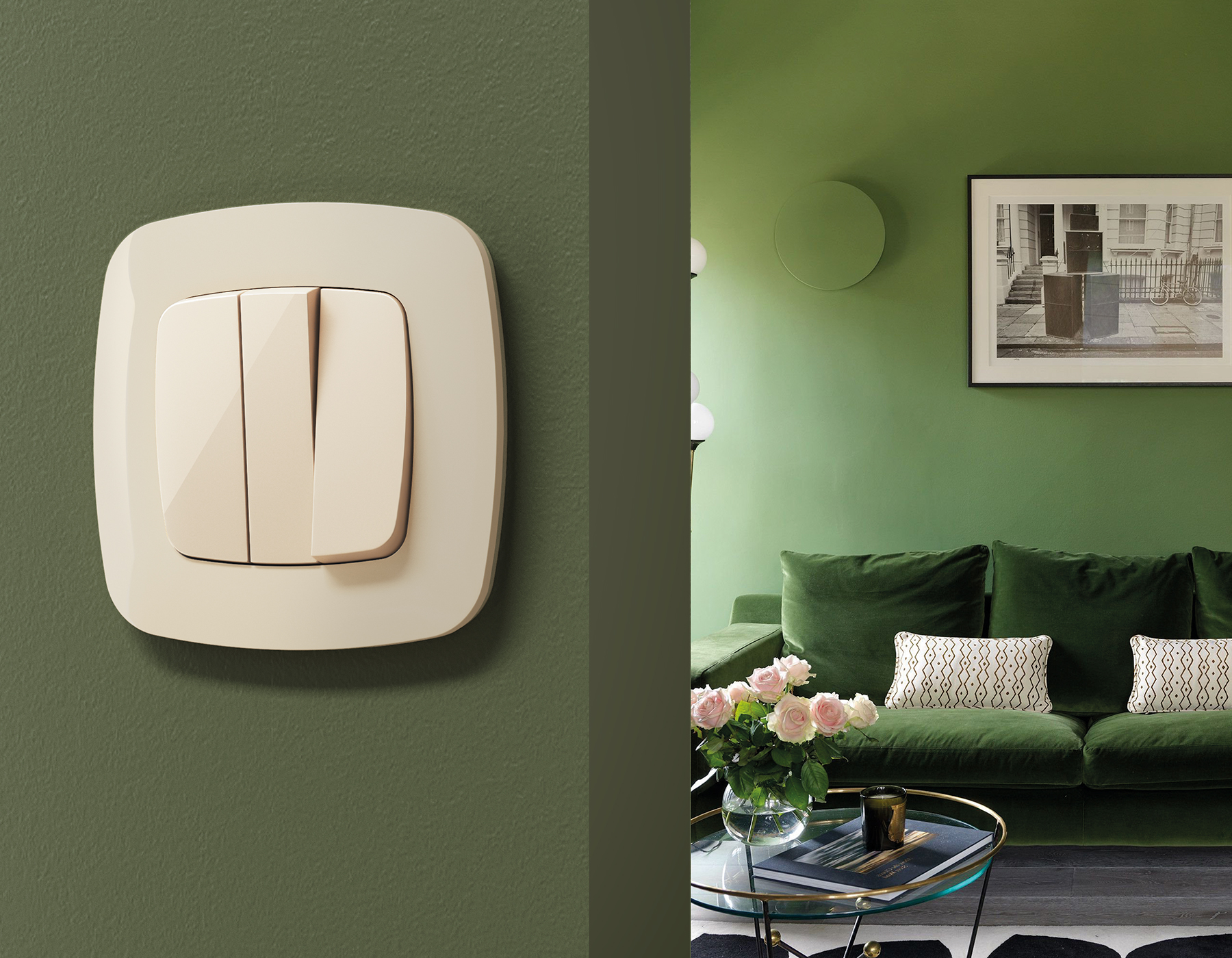 OP3050 Лицевая панель OMEGA (Бежевый глянец) для 3-кл выключателей QUANT