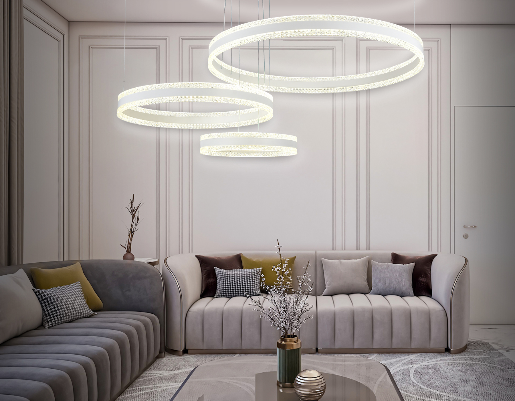 Подвесной LED светильник FA6201/3 WH белый 245W 3000K+6400K/3000K/6400K/4200K+4200K 1230*800*940 (ПДУ РАДИО 2.4G)