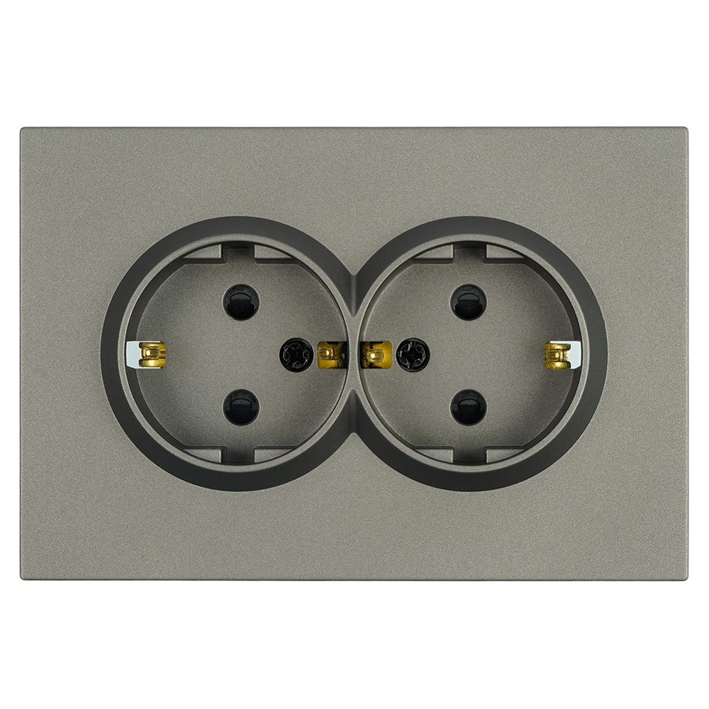 Розетка 2-местная с защитной шторкой, STEKKER, с/з, 250В, 16А, серия Эмили, RST16-5114-09, антрацит, soft touch