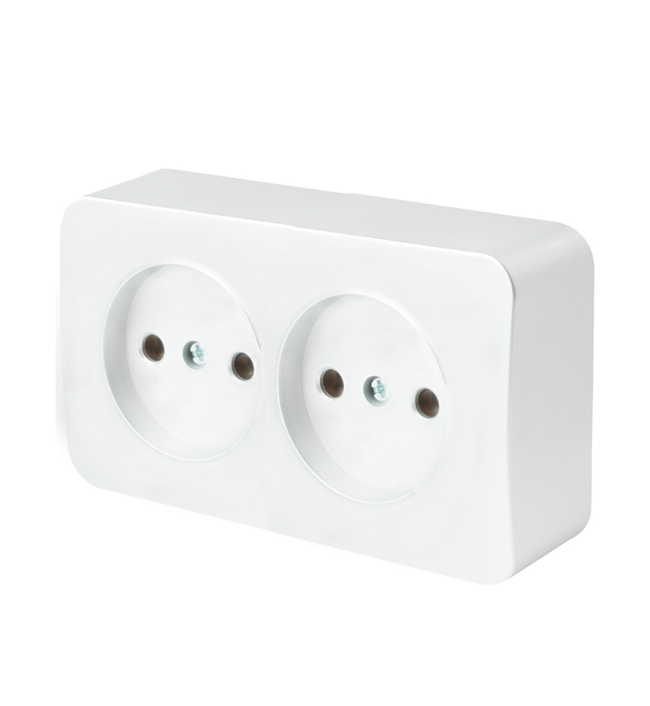 Розетка 2-местная б/з открытой установки, STEKKER, 250В, 10А, IP20, серия София, белый, MST10-12-01