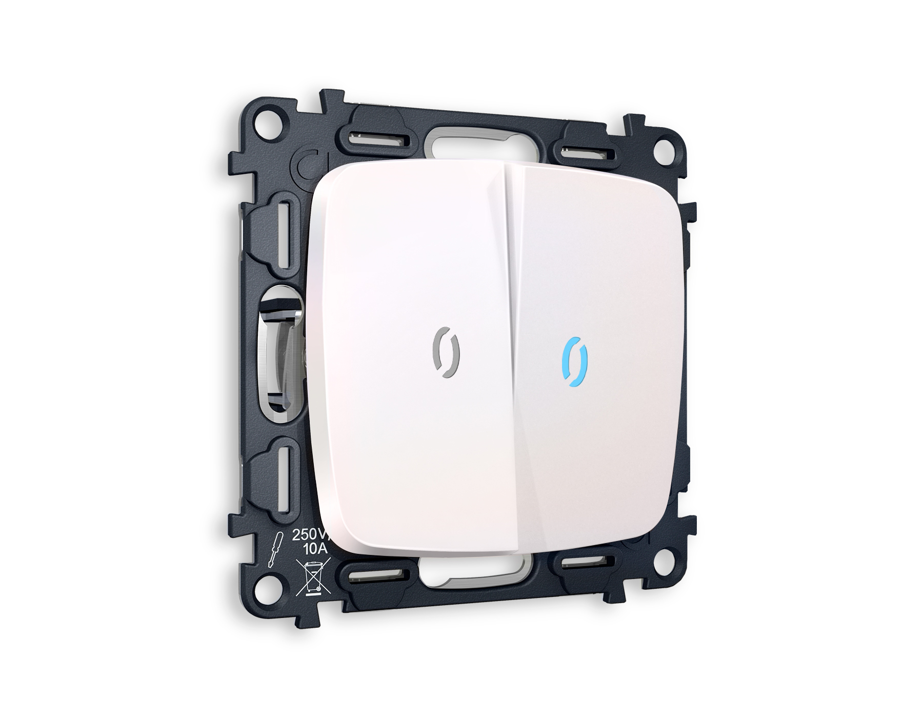 MO204020 Комплект механизма 2-кл выключателя с подсветкой 10000K OMEGA Жемчуг QUANT (OP2040, VM115, G17B)