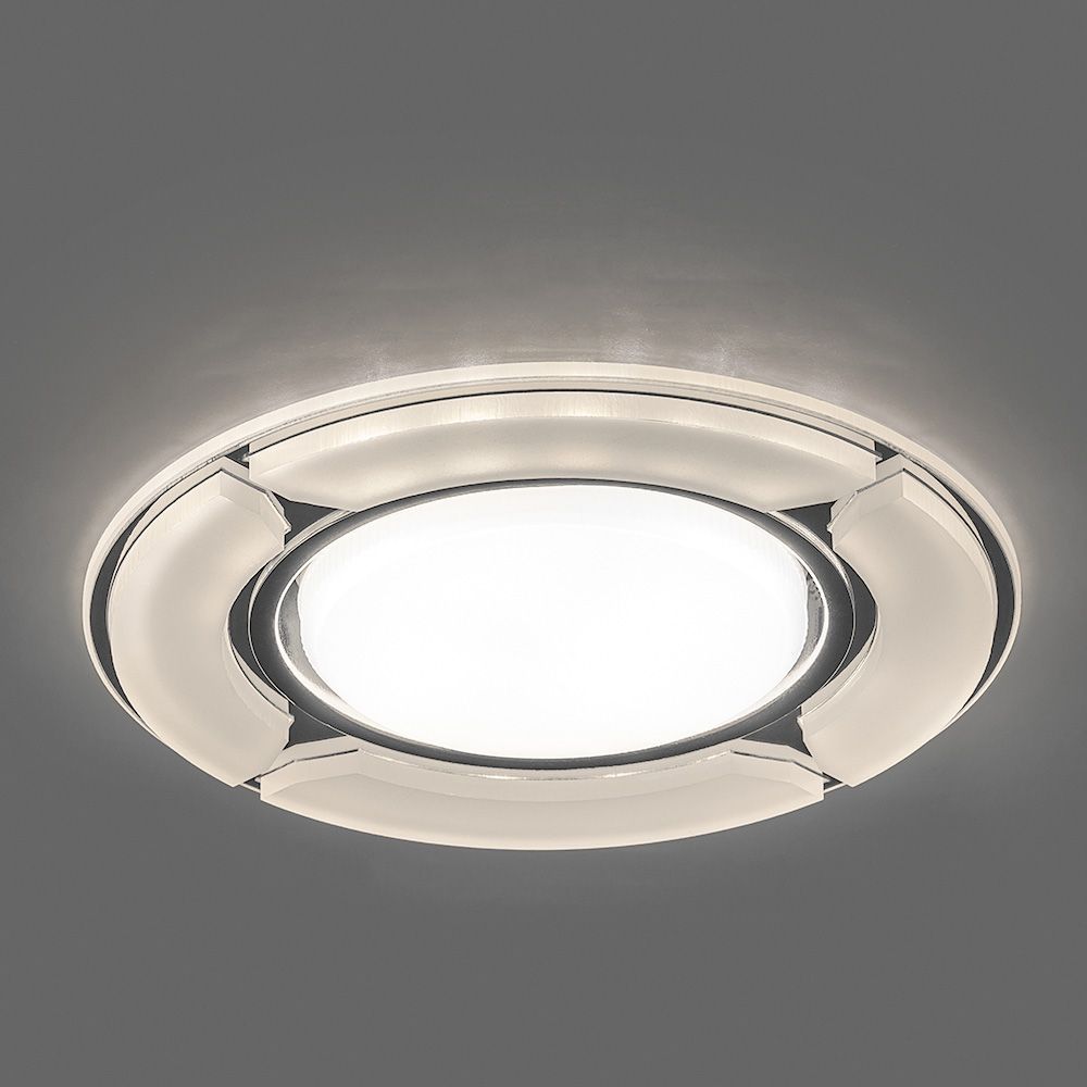 Светильник встраиваемый с белой LED подсветкой Feron CD4039 потолочный GX53 без лампы, белый матовый, хром Светильник встраиваемый с белой LED подсветкой Feron CD4039 потолочный GX53 без лампы, белый матовый, хром