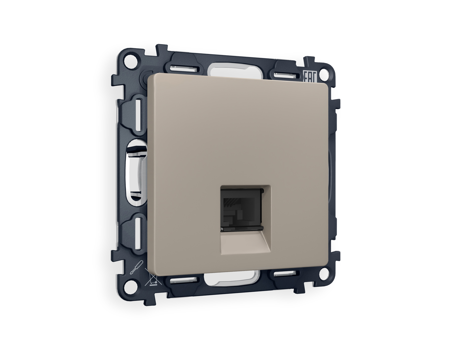 MA372030 Комплект механизма телефонной розетки ALFA Серо-бежевый матовый RJ-11(4P4C) с шторкой QUANT (AP3720, VM190)