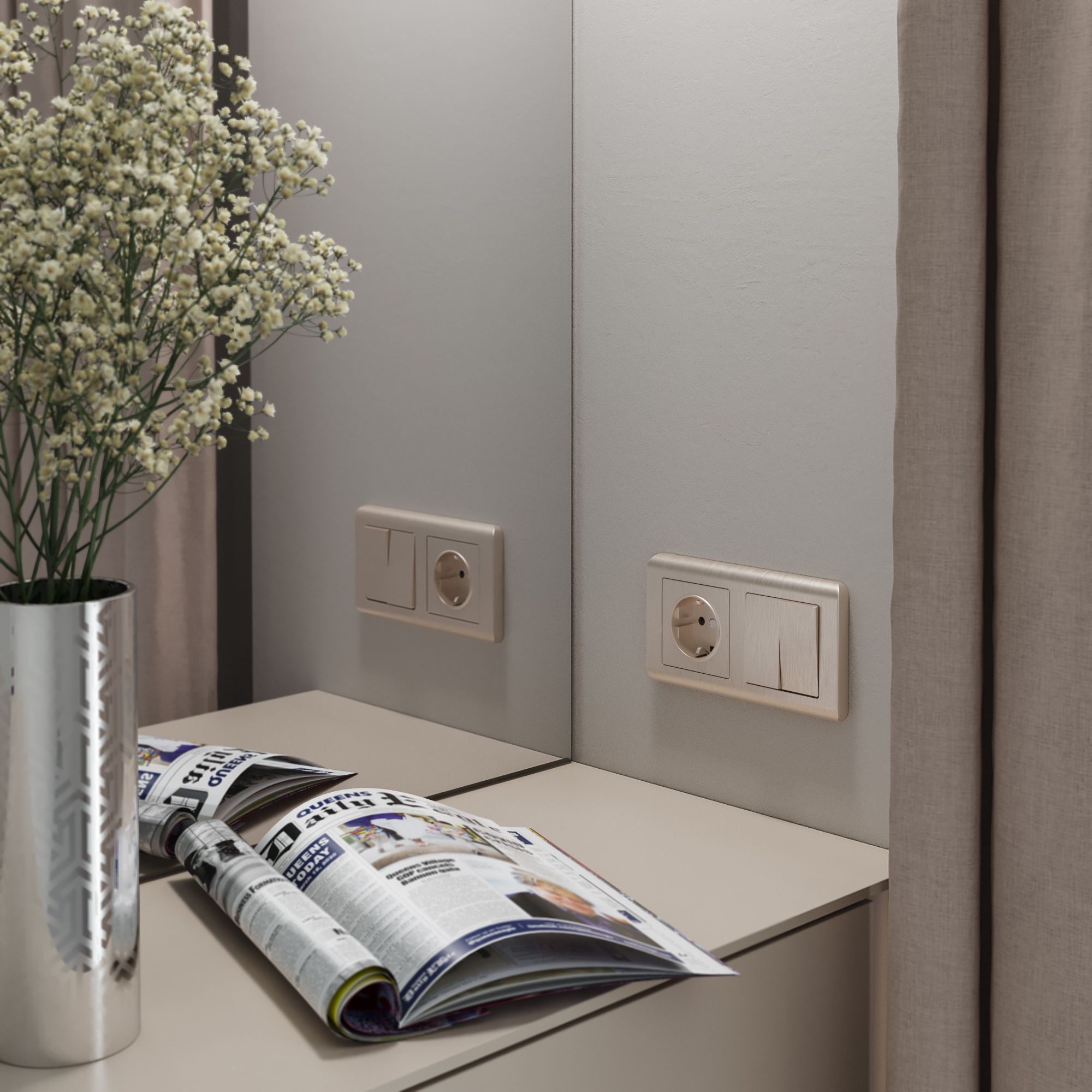 Выключатель двухклавишный проходной WERKEL (шампань рифленый) WL10-SW-2G-2W / W1122010 / a035613