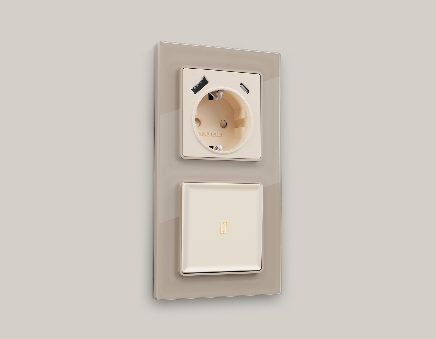 MA322030 Комплект механизма 1-кл проходного выключателя с подсветкой 3200K ALFA Бежевый матовый QUANT (AP3220, VM105, G22Y)