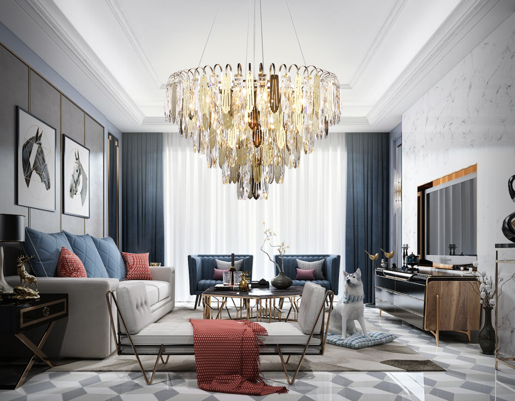 Подвесная люстра TR5258/11 SGD/CL золото/прозрачный E27*11 max 40W D600*400