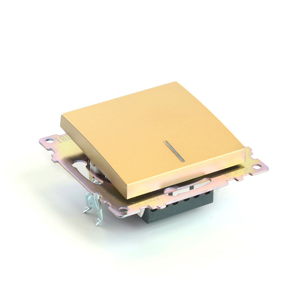 Выключатель 1-клавишный c индикатором (механизм), STEKKER, GLS10-7101-08, 250В, 10А, серия Катрин, золото