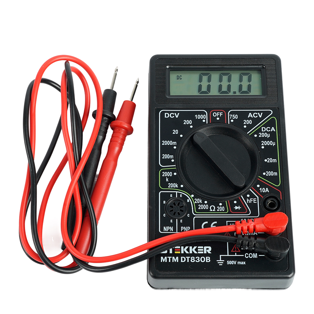 MTM DT830B Мультиметр цифровой, портативный,1999 отсчетов, батарея крона, ручная регулировка, черный, TM STEKKER