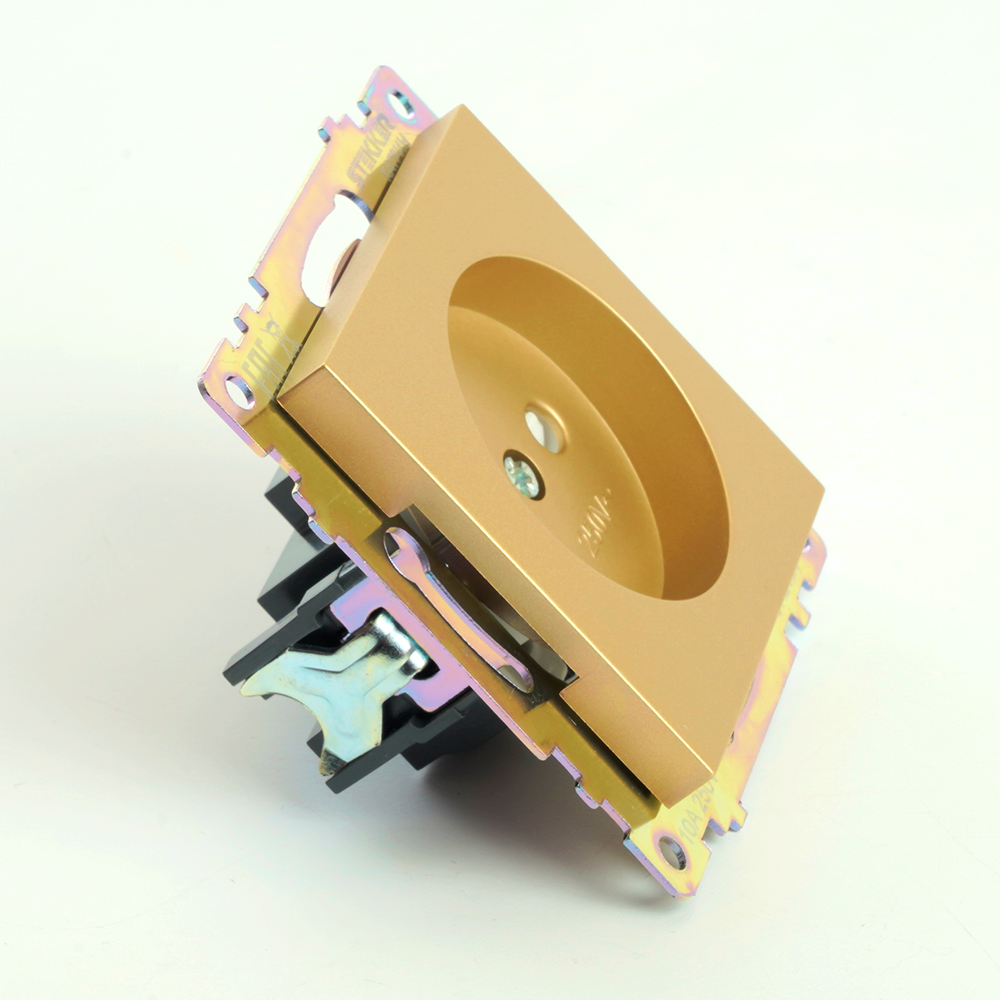 Розетка 1-местная с защитной шторкой (механизм) б/з,STEKKER, GLS10-7109-08, 250В, 10А, серия Катрин, золото