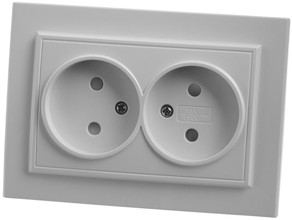 Розетка 2-местная STEKKER PST10-9013-01 б/з, 220В, 16А с защитной шторкой, серия Эрна, белая 39053