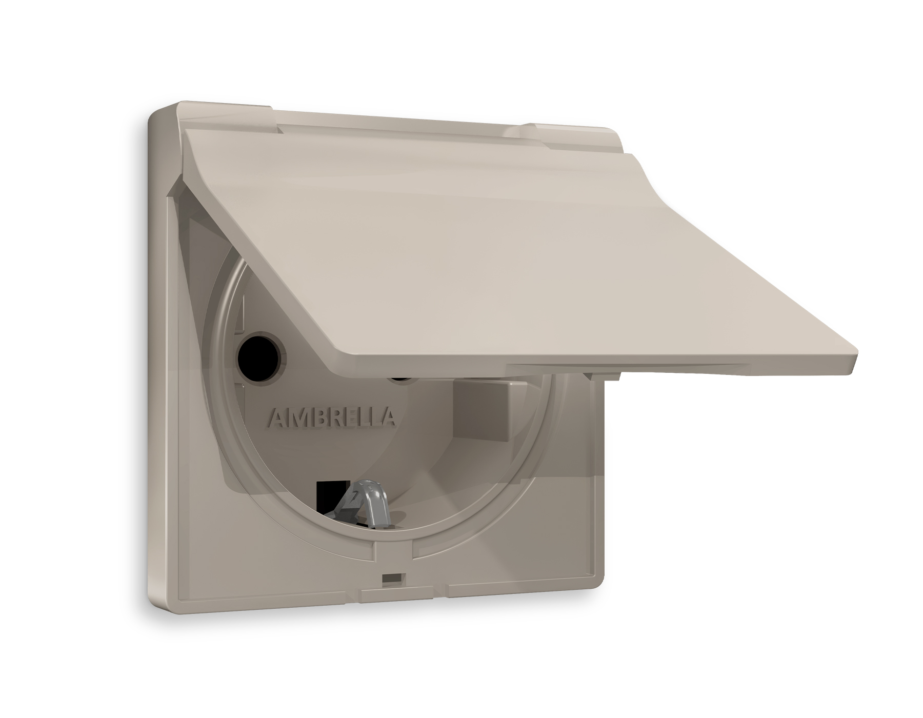 AP3680 Лицевая панель ALFA (Серо-бежевый матовый) для электрической розетки с/з со шторками и крышкой IP44 QUANT