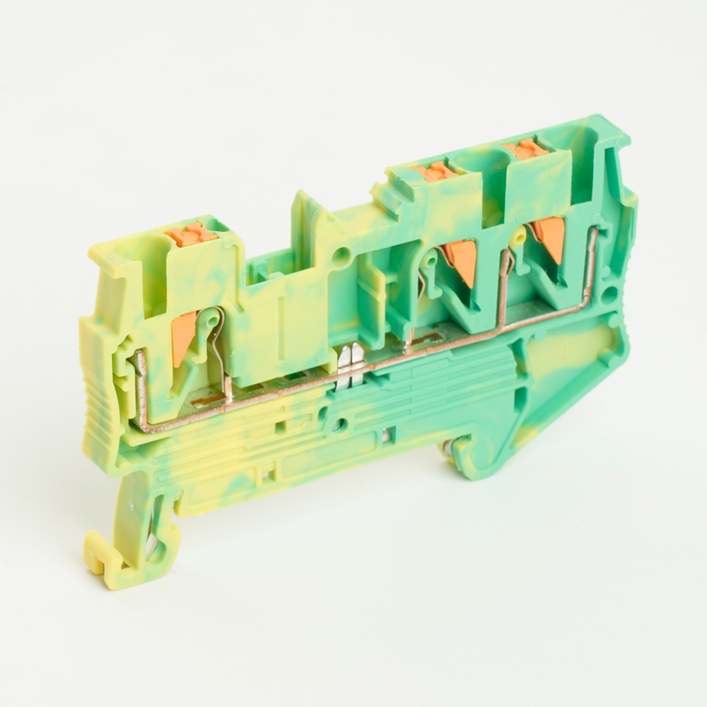Зажим пружинный, 3-проводной проходной ЗНИ - 2,5 , JXB PT 2.5  TW, желтый, зеленый LD573-1-25