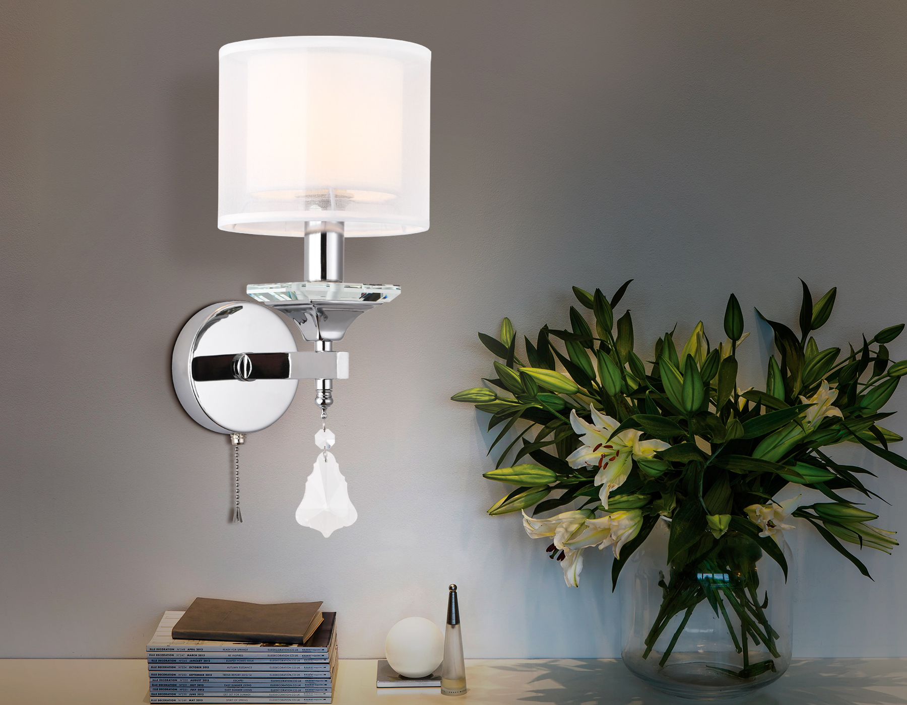 Настенный светильник с хрусталем Ambrella TR4541 CH/WH хром/белый E14 max 40W 340*150*200