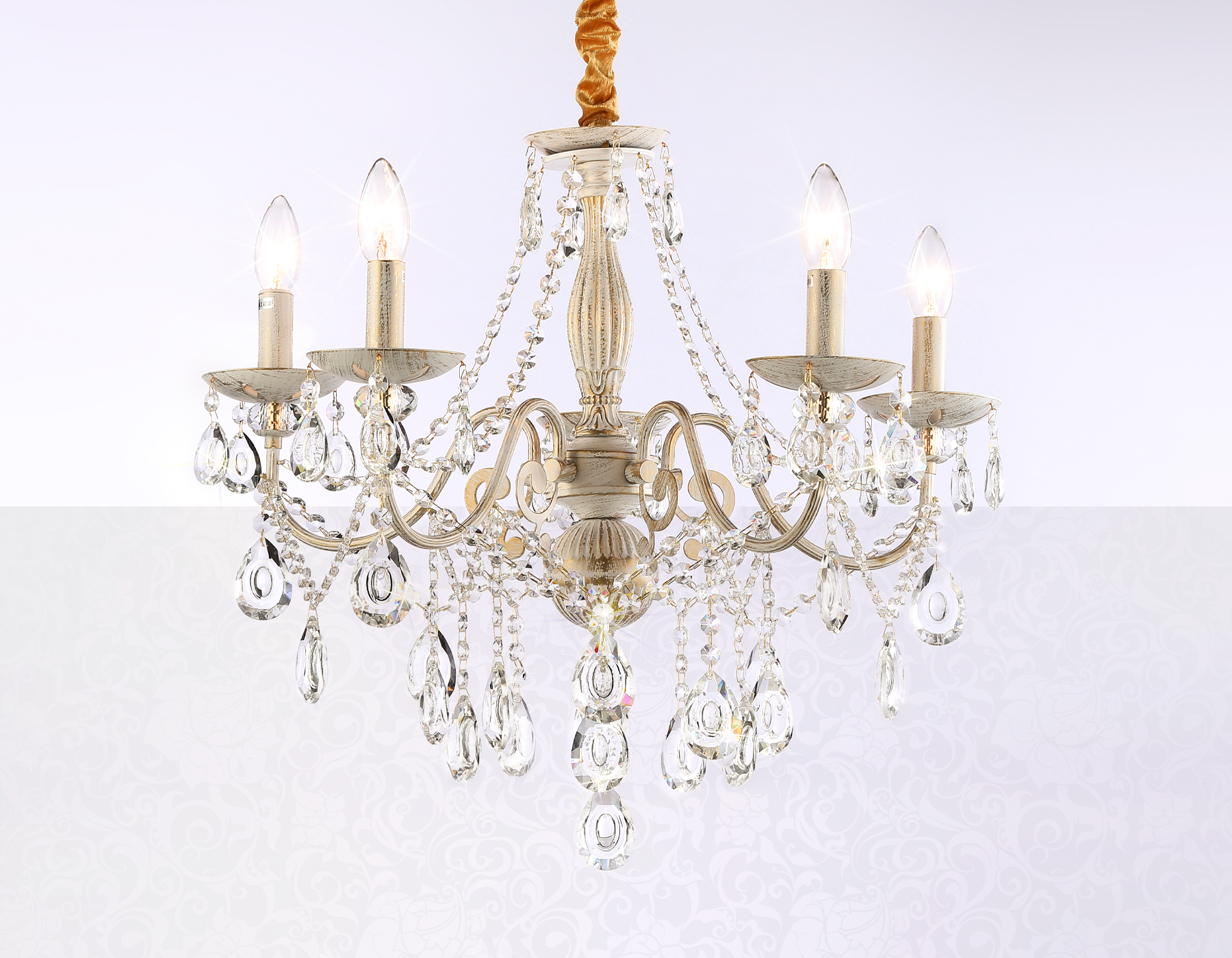 Подвесная люстра TR4944/5 WH/GD/CL белый/золото/прозрачный E14/5 max 40W D605*565