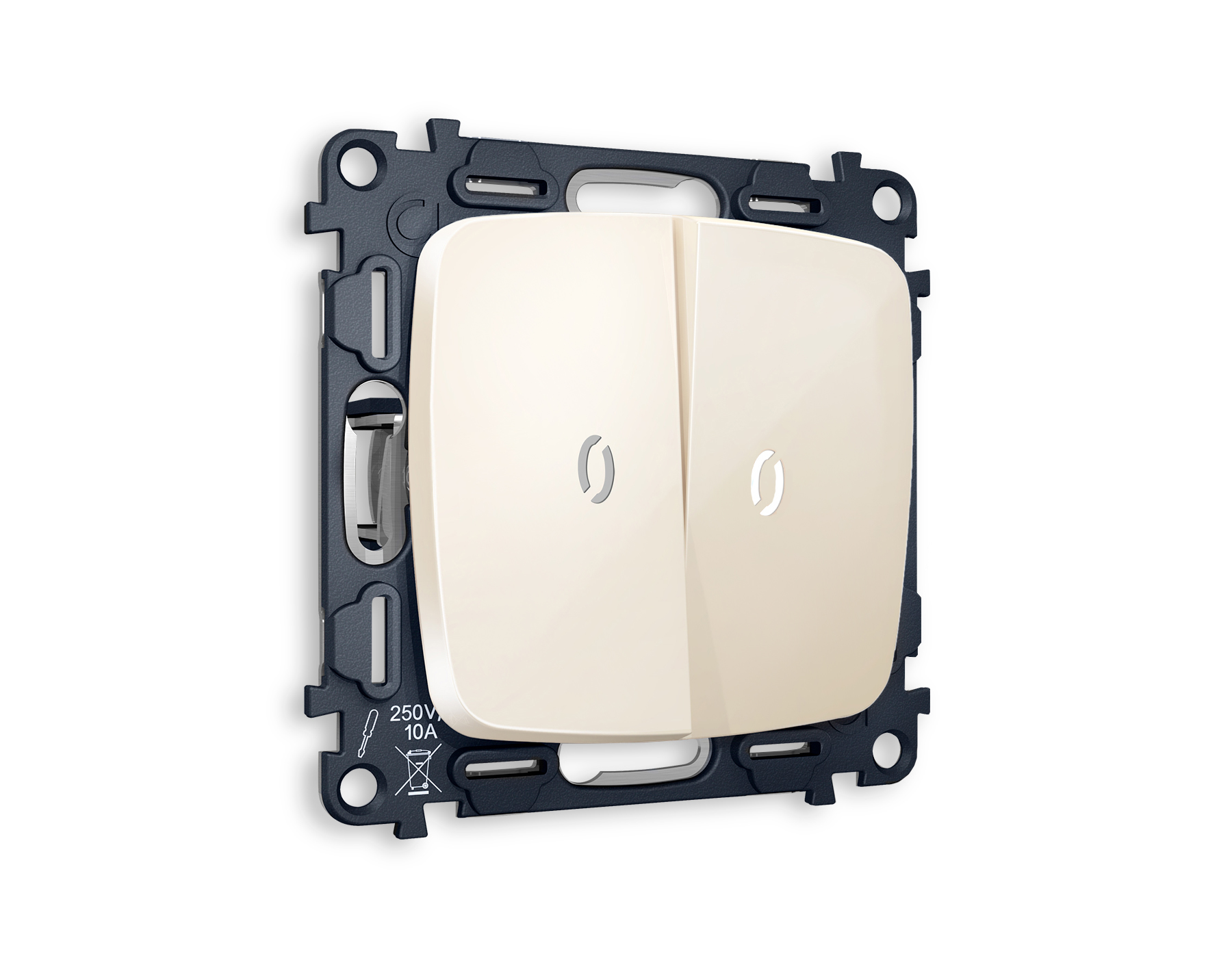 MO304015 Комплект механизма 2-кл выключателя с подсветкой 5600K OMEGA Бежевый глянец QUANT (OP3040, VM115, G14W)