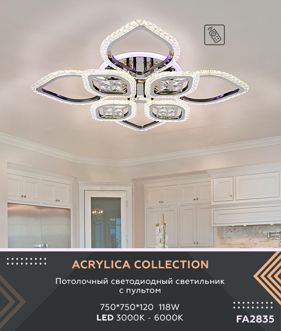 Потолочный светодиодный светильник Ambrella с пультом FA283 хром 147W 750*750*120