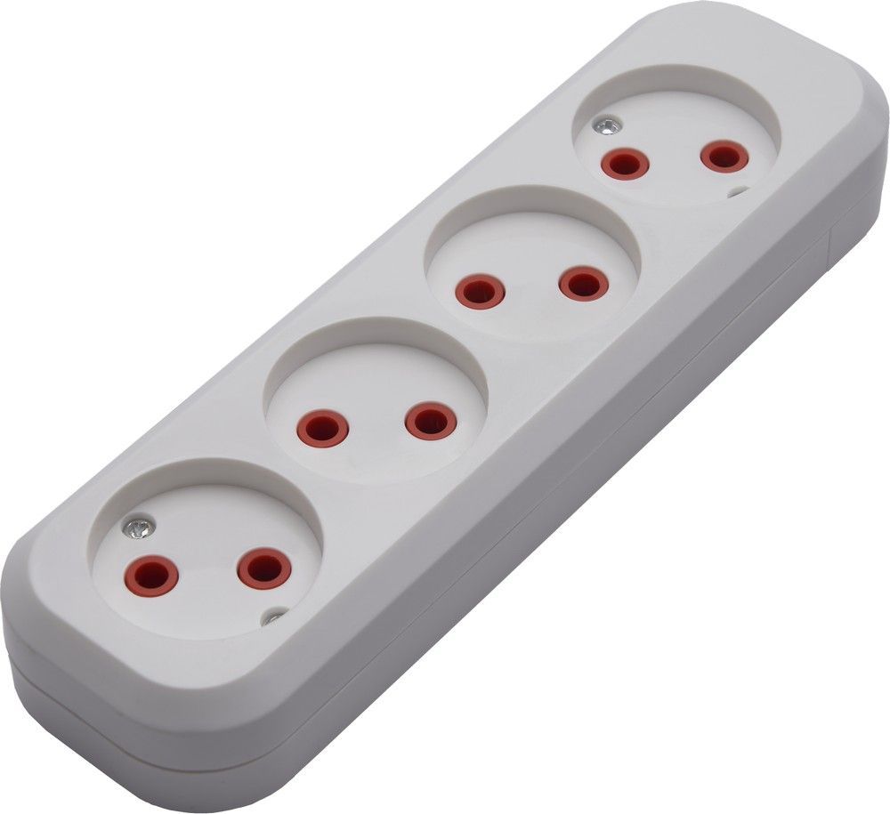 Розетка переносная разборная STEKKER PST10-400-20, на 4 гнезда без заземления, 250В, 10A, IP20，белая 39009