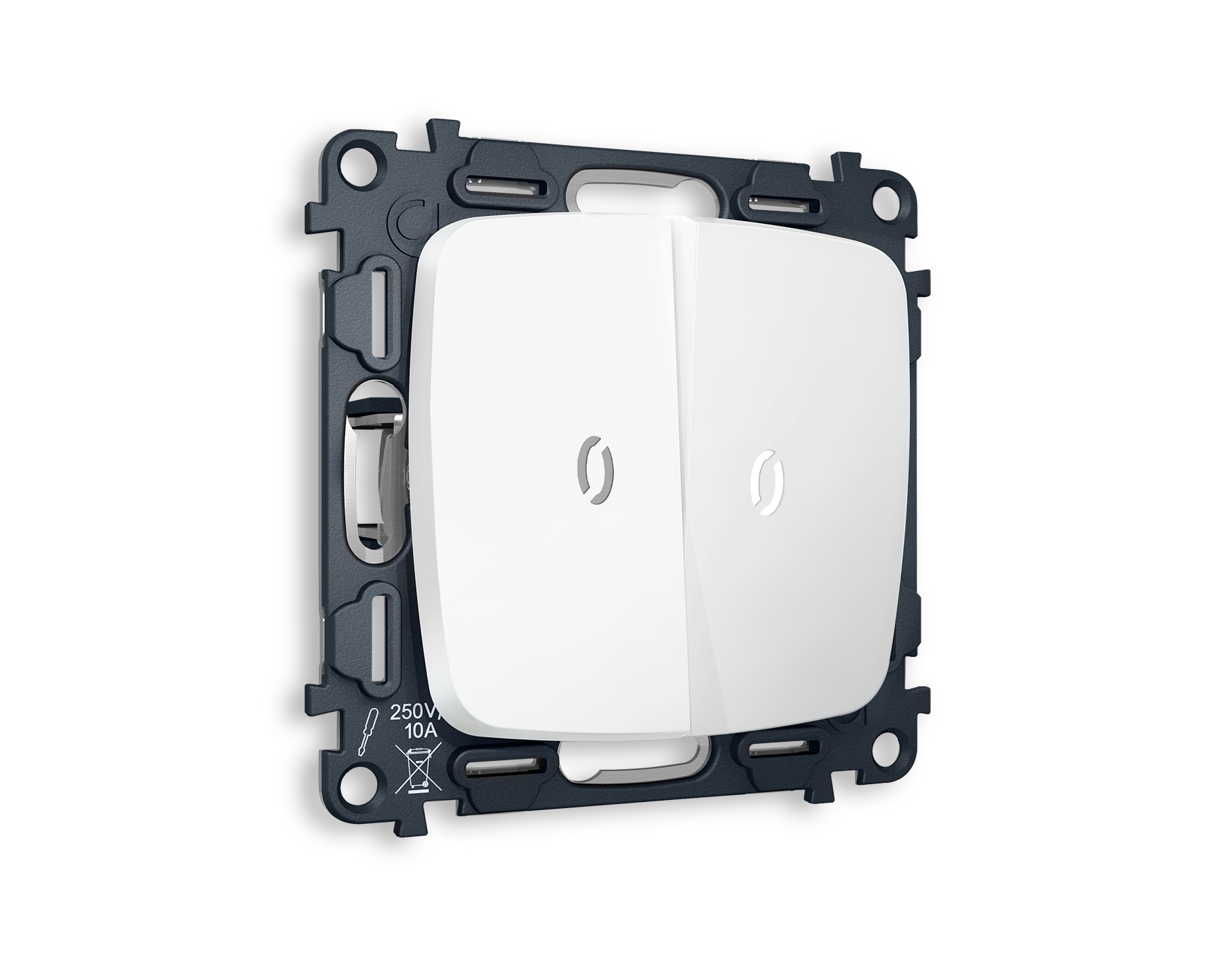 MO124035 Комплект механизма 2-кл проходного выключателя с подсветкой 5600K OMEGA Белый матовый QUANT (OP1240, VM120, G25W)