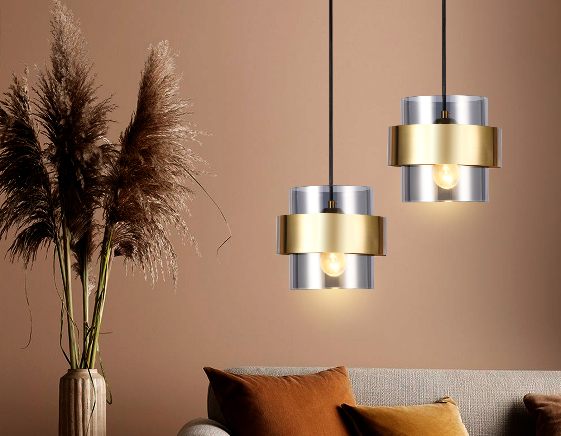 Подвесной светильник со сменной лампой Ambrella TR3645 GD/SM золото/дымчатый E27 max 40W D180*950