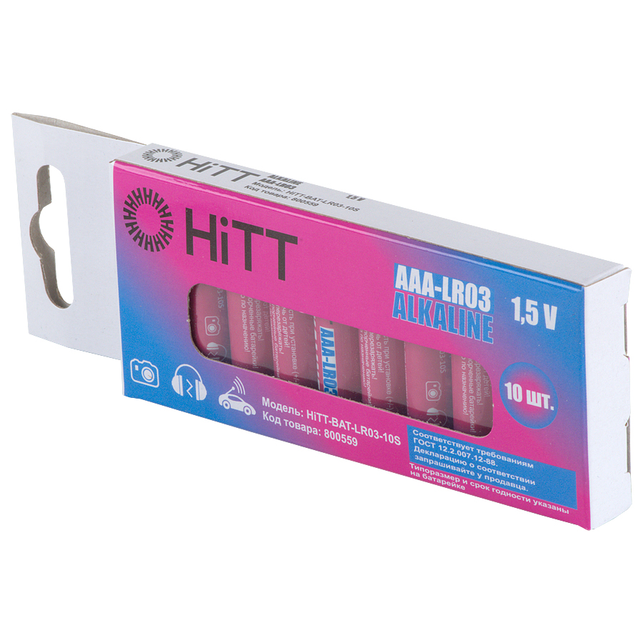 Батарейка  HiTT-BAT-LR03-10S  AAА щелочная 10pcs/ shr+box (10/960)