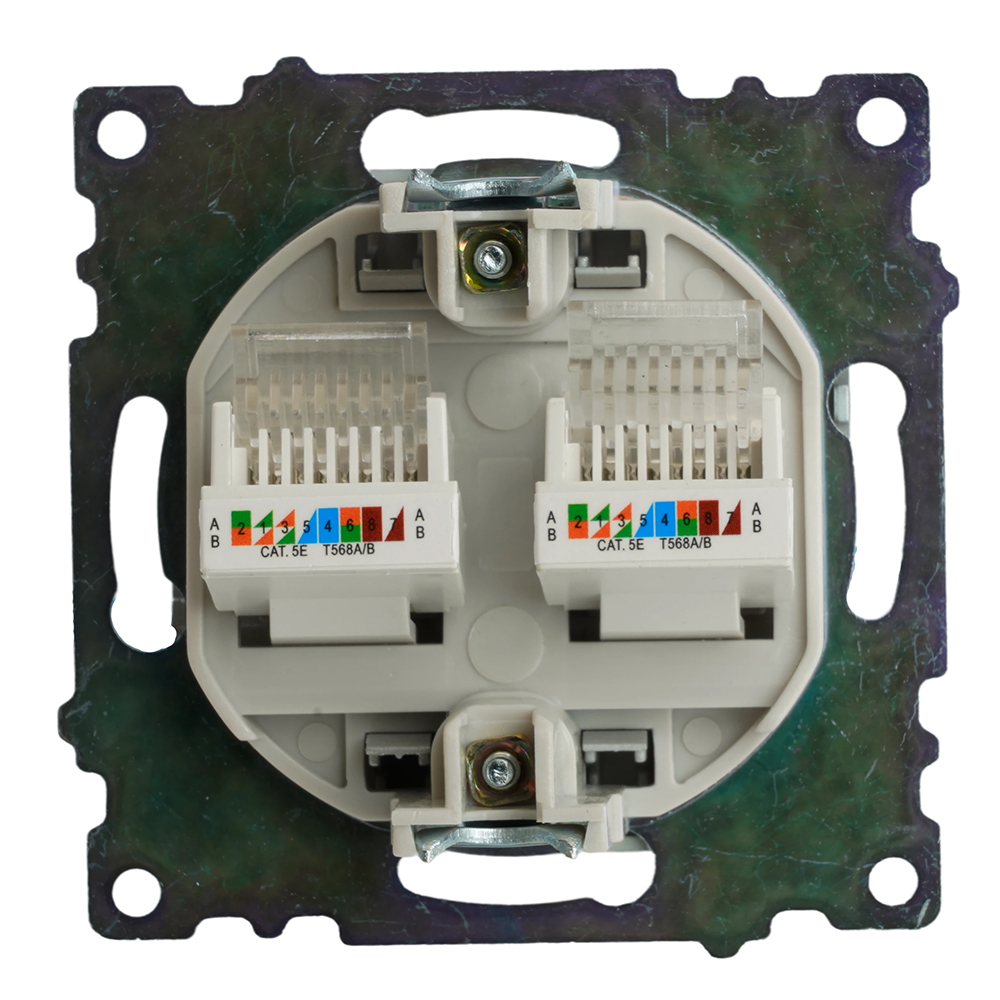 Розетка компьютерная 2-местная RJ-45 (механизм) STEKKER GLS00-7109-03 , серия Катрин, серебро