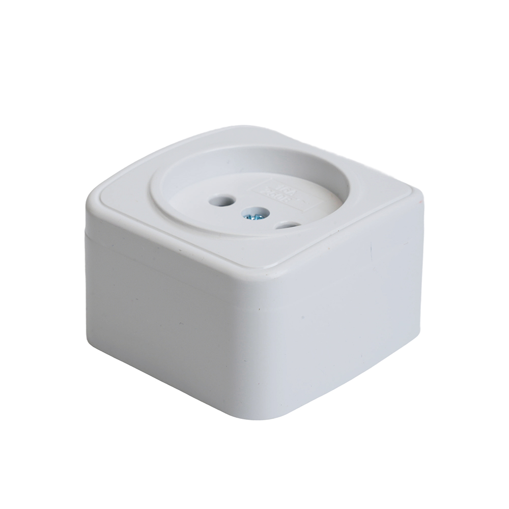 Розетка накладная 1-местная б/з STEKKER, PST10-501-20, пластик АВS, 250В, 16А, IP20, серия Basic, белый