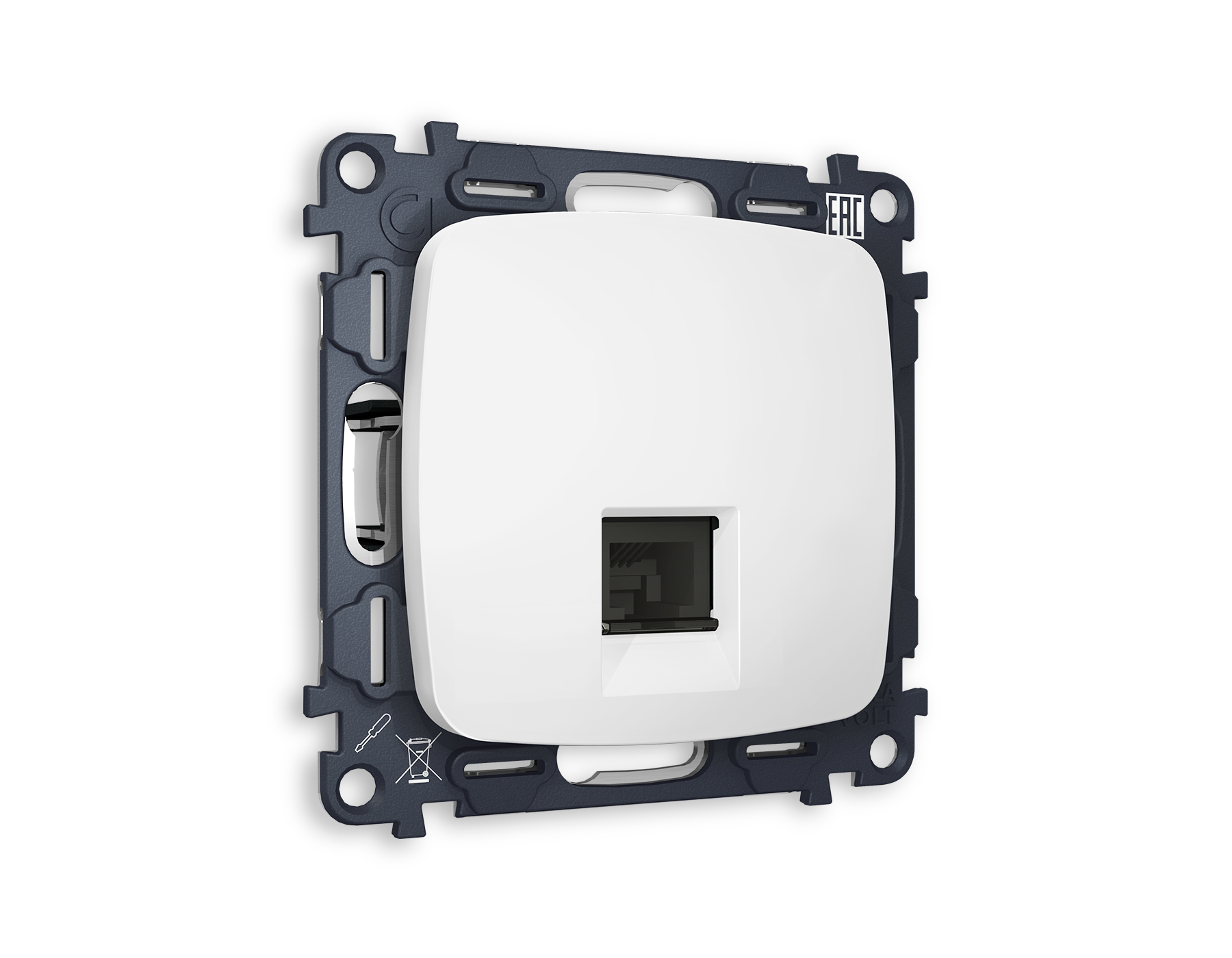 MO132010 Комплект механизма компьютерной розетки OMEGA Белый матовый RJ-45(8P8C) CAT6 с шторкой QUANT (OP1320, VM188)