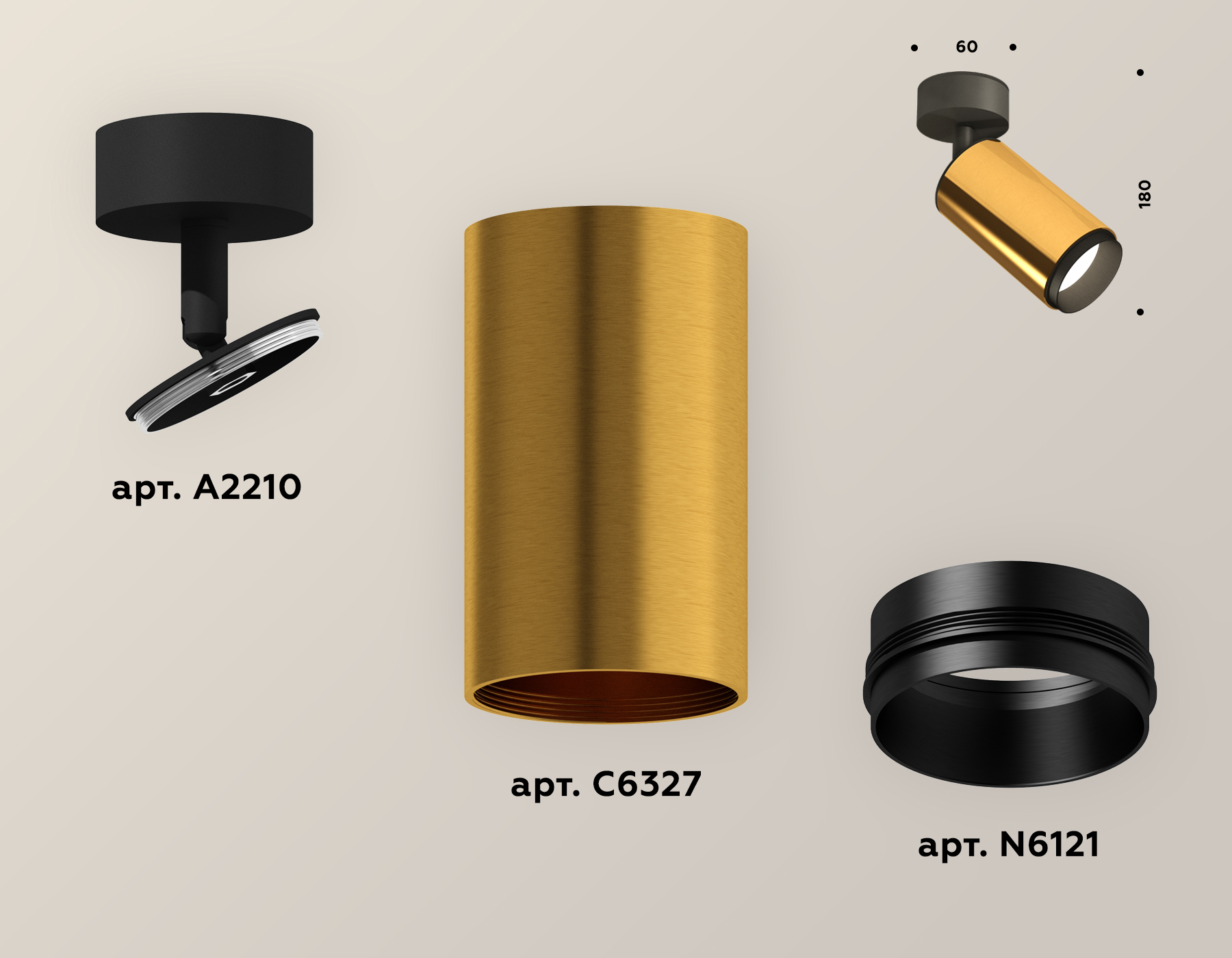 Накладной поворотный светильник XM6327021 PYG/PBK золото желтое полированное/черный полированный MR16 GU5.3 (A2210, C6327, N6121)