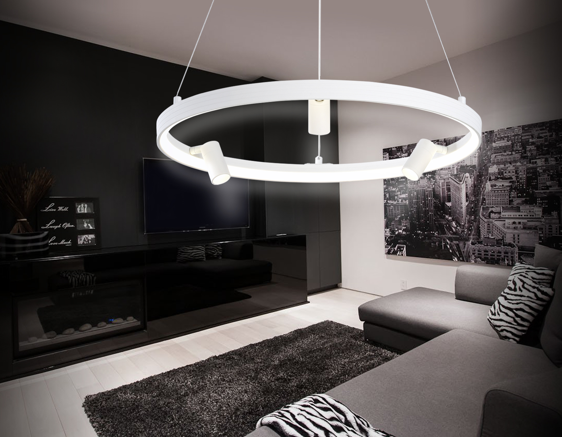 Подвесной LED светильник FL5281/1+3 WH белый 50W 3000K/4200K/6400K+4200K D500*1200 (ПДУ ИК)