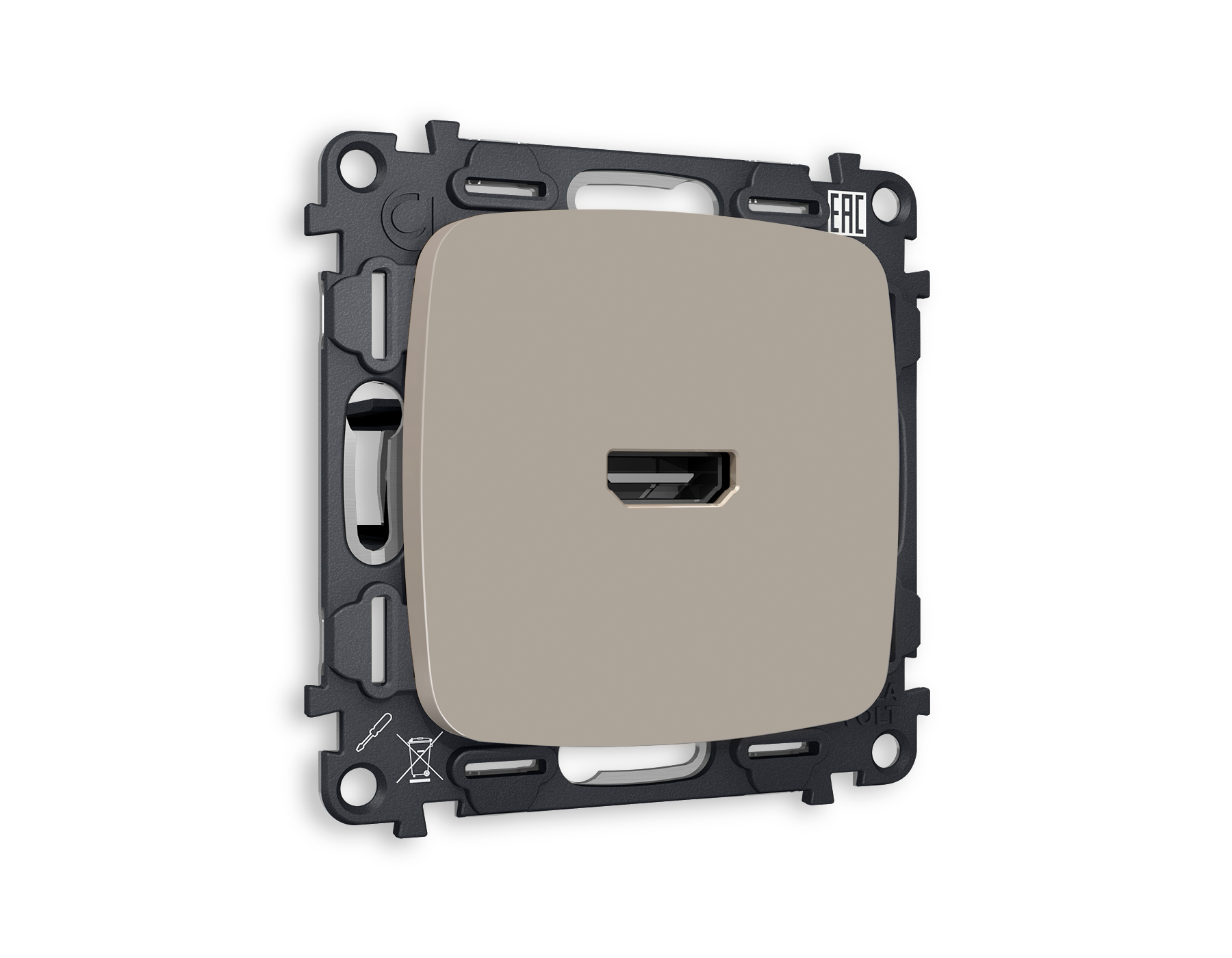 MO374010 Комплект механизма розетки HDMI 2.0 OMEGA Серо-бежевый матовый 40V/500MO 2.0GHz 5-18Gbit/s QUANT (OP3740, VM222)