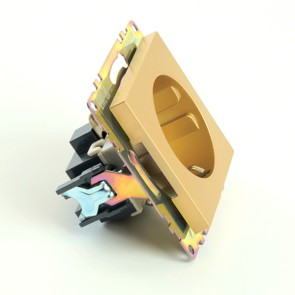 Розетка 1-местная с защитной шторкой с/з (механизм), STEKKER, GLS16-7110-08, 250В, 16А, серия Катрин, золото