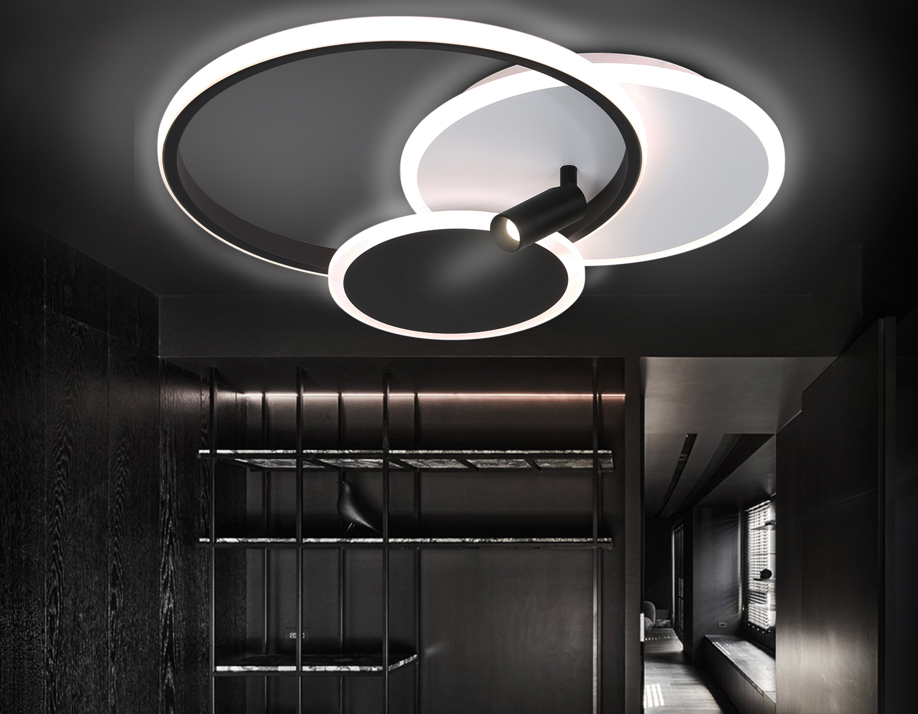 Потолочный LED светильник LED светильник FL5118/3+1 WH/BK белый/черный 64W 3000K/4200K/6400K+4200K 480*425*110 (ПДУ ИК)