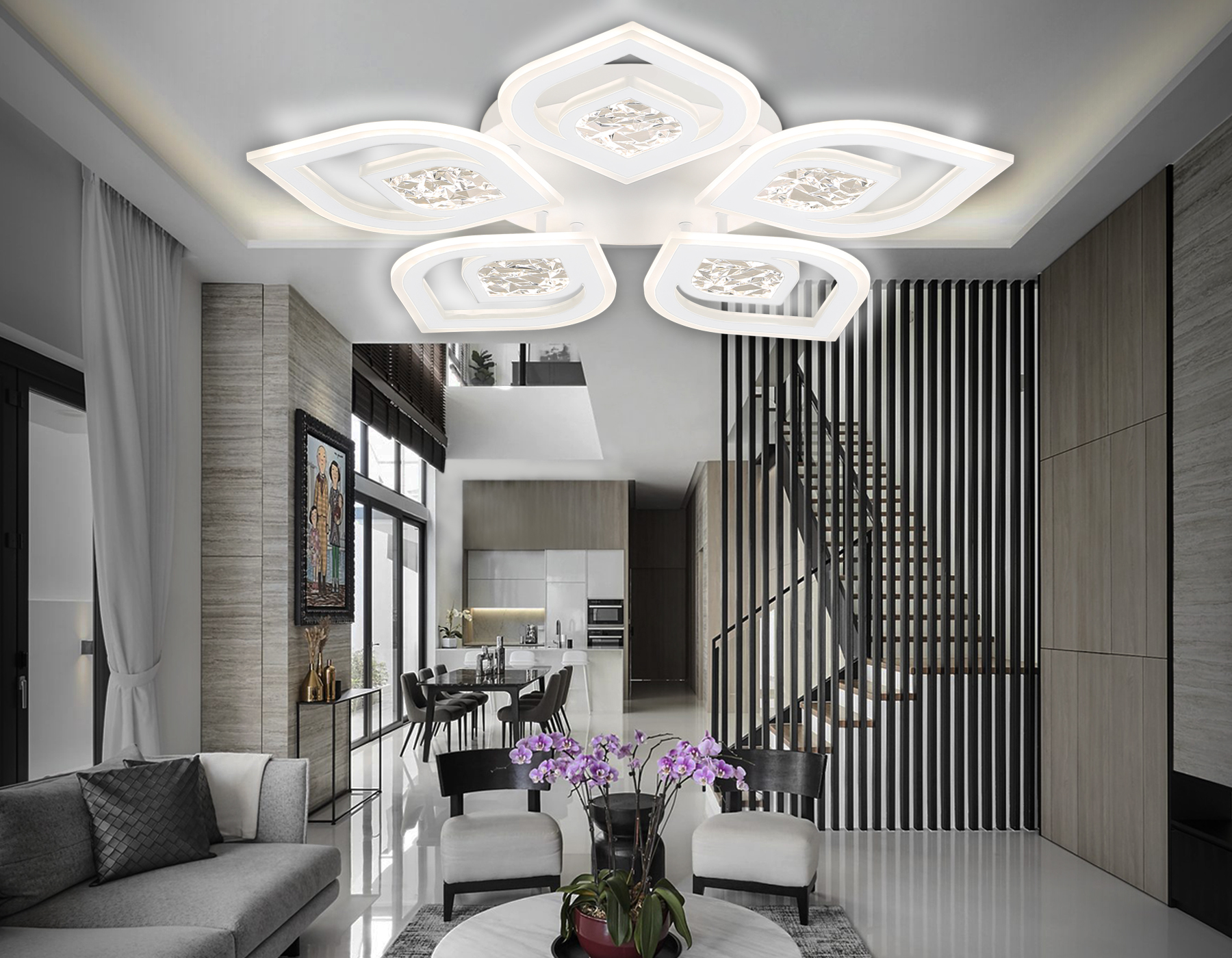 Потолочный LED светильник FA4292/5 WH белый 120W 3000K+6400K/4200K/6400K+3000K D680*80 (ПДУ ИК)