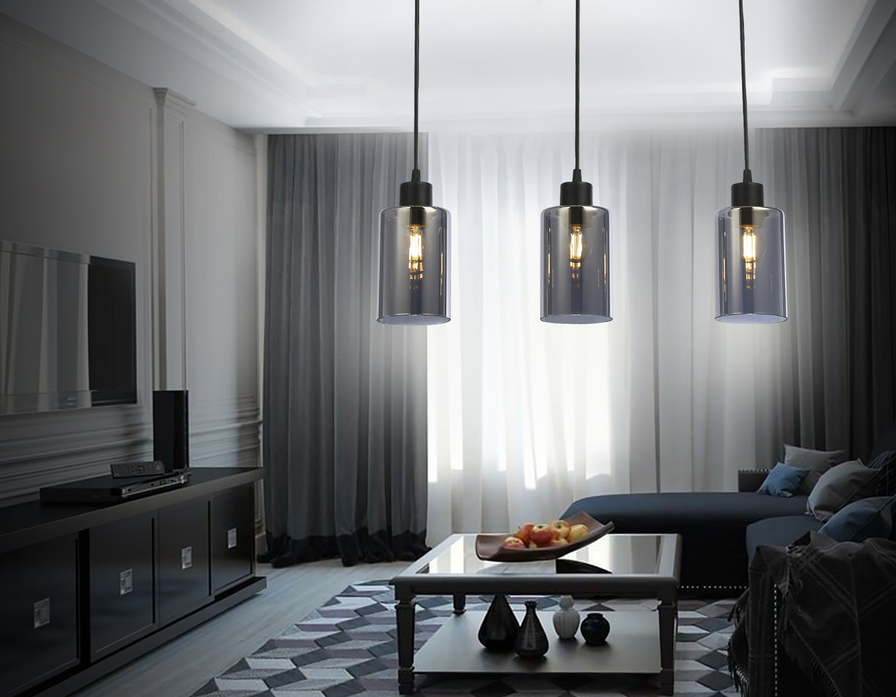 Подвесной светильник TR3698/3 BK/SM черный/дымчатый E27*3 max 40W 560*100*1040