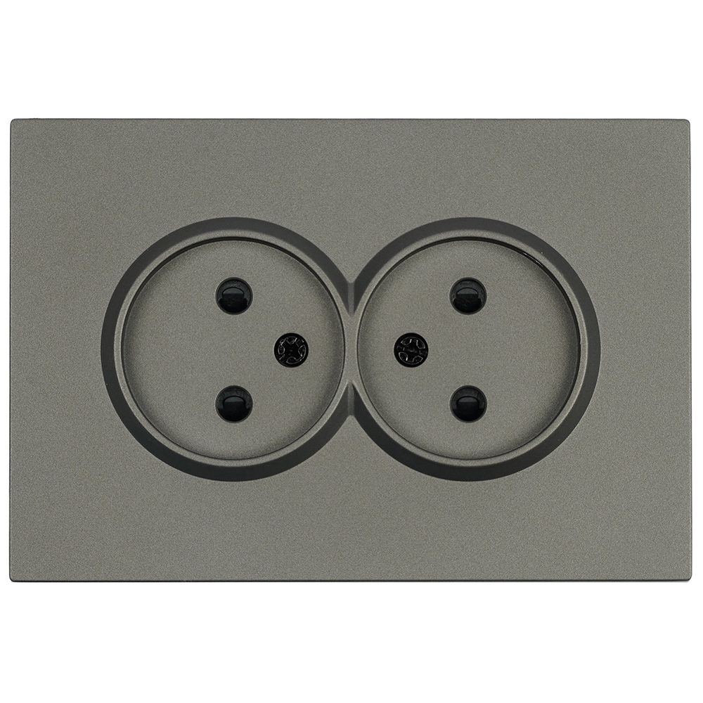 Розетка 2-местная с защитной шторкой, STEKKER,  б/з, 250В, 16А, серия Эмили, RST10-5116-09, антрацит, soft touch