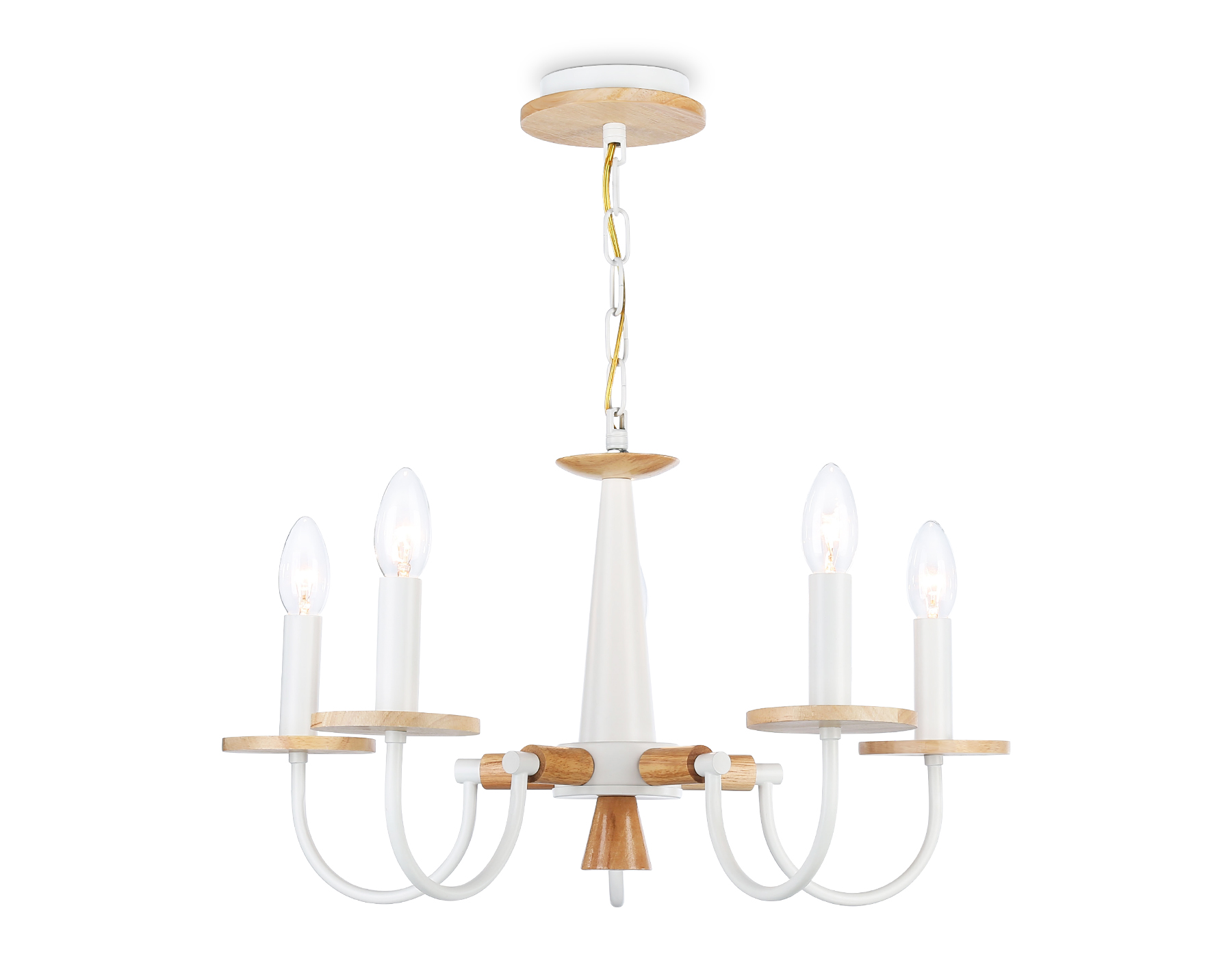 Светильник подвесной Ambrella TR9592/5 WH/LW белый/светлое дерево E14/5 max 40W D555*660